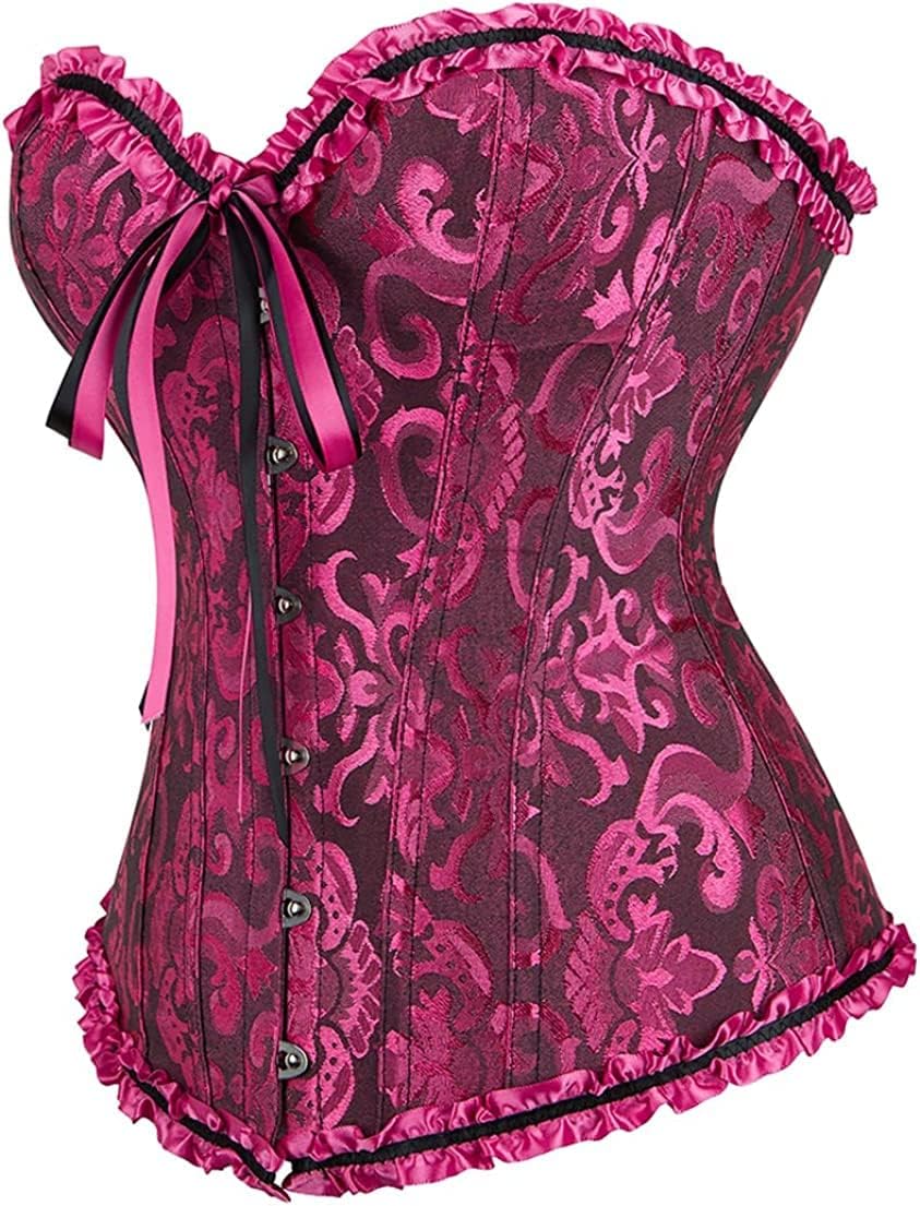 Women's Lace Up Corset Boned Floral Overbust Lingerie Bustier Bodyshaper Top S-6XL - Image 3