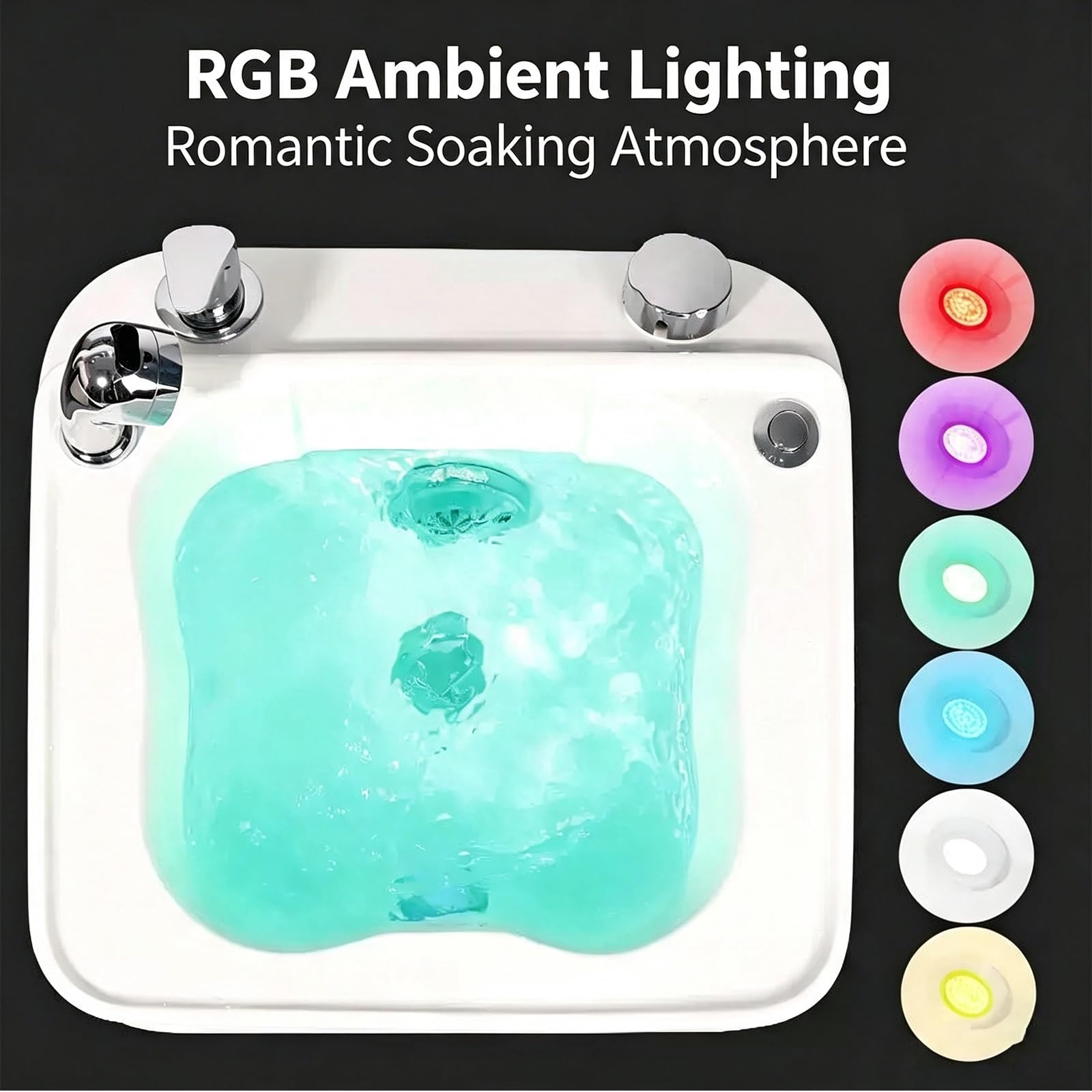 Massaggiatore for Pediluvio, Mobile con Rotelle Silenziose | Idromassaggio A Bolle, Illuminazione Ambientale RGB Integrata, Struttura In Acrilico Senza Cuciture