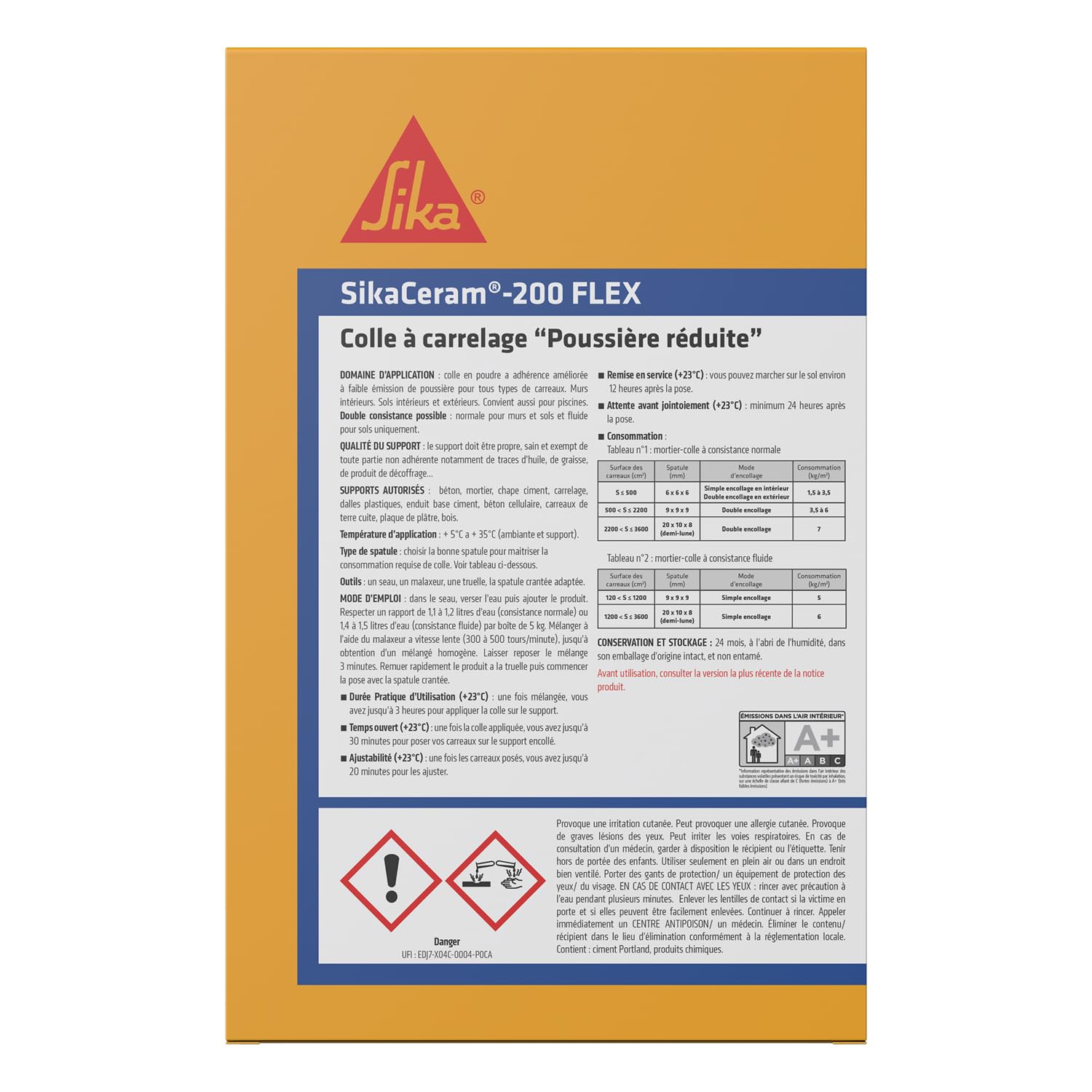 SIKA - Colle à carrelage - SikaCeram 200 FLEX - Blanc - 25kg | Tous types de carreaux (3600cm² max) - Murs et Sols - Intérieur et Extérieur - Sans poussières