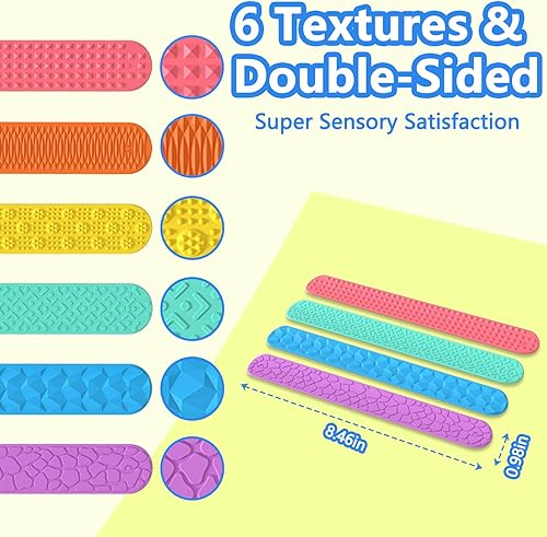 Vista 4 de Paquete de 6 pulseras de juguete para ansiedad, juguetes sensoriales de silicona texturizada para niños y adultos, juguete sensorial calmante