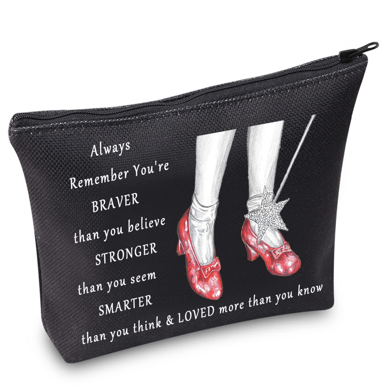 WZMPA Wizard Girl Cosmetic Bag Red Slippers Inspired Gift You Are Braver Stronger Smarter Than You Think Makeup Zipper Pouch Bag For Friend Family(Always Doro)