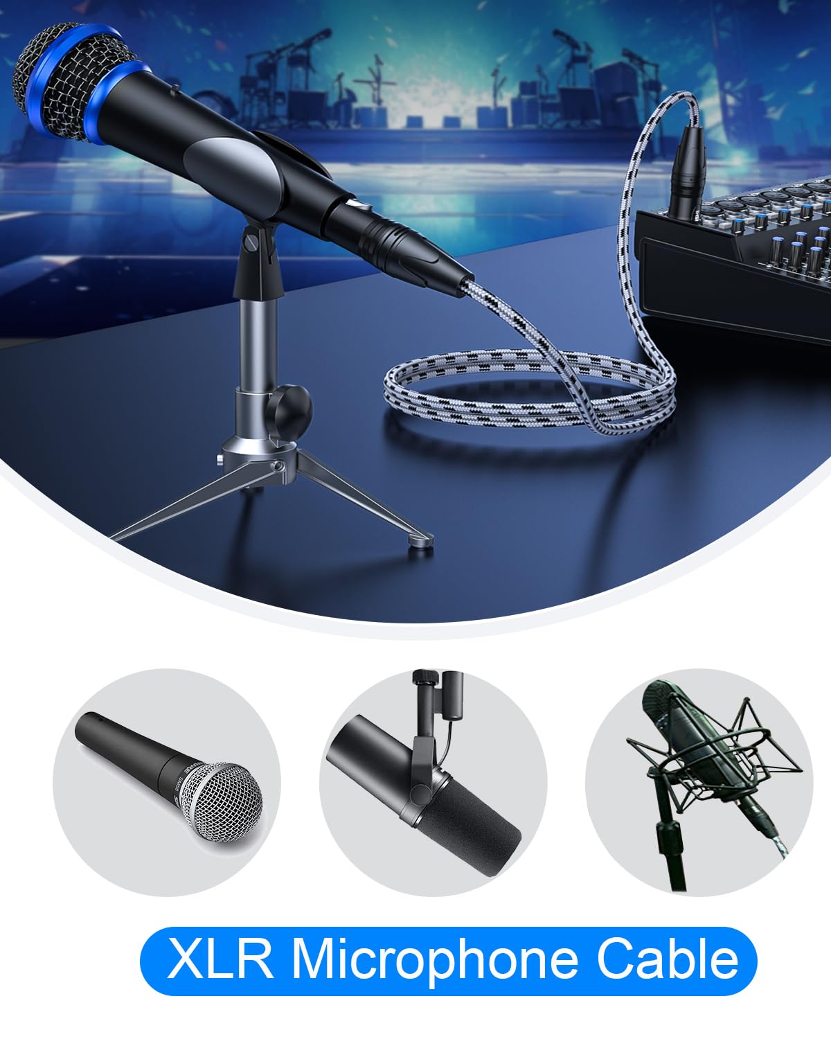 SNANSHI Paquete de 2 cables XLR de 50 pies, cable de micrófono XLR, trenzado de nailon, chapado en oro, cable de micrófono XLR equilibrado macho a hembra para grabación, altavoz, sistema PA, estudio