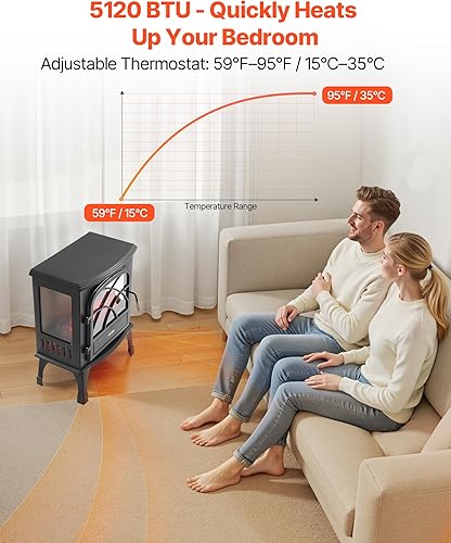 Miniatura 3 de VEVOR Chimeneas independientes de 25.5 pulgadas, calentador eléctrico portátil de 1500 W, 5120 BTU, con protección contra sobrecalentamiento, llamas