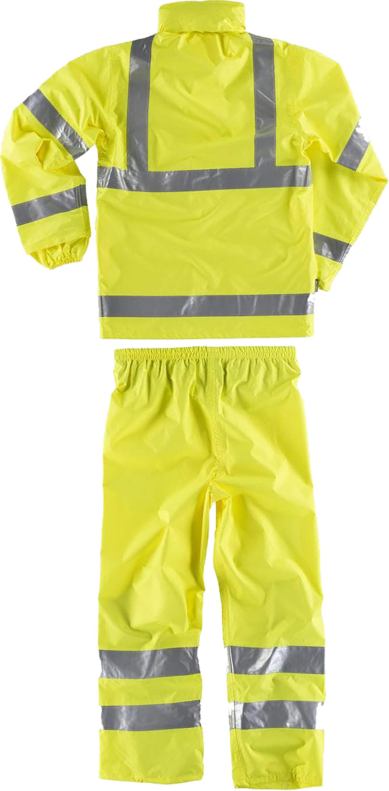 WORKTEAM Traje de Agua Impermeable Alta Visibilidad con Cintas Reflectantes, Capucha Ajustable, Chaqueta y Pantalón, Ropa de Trabajo Resistente Unisex