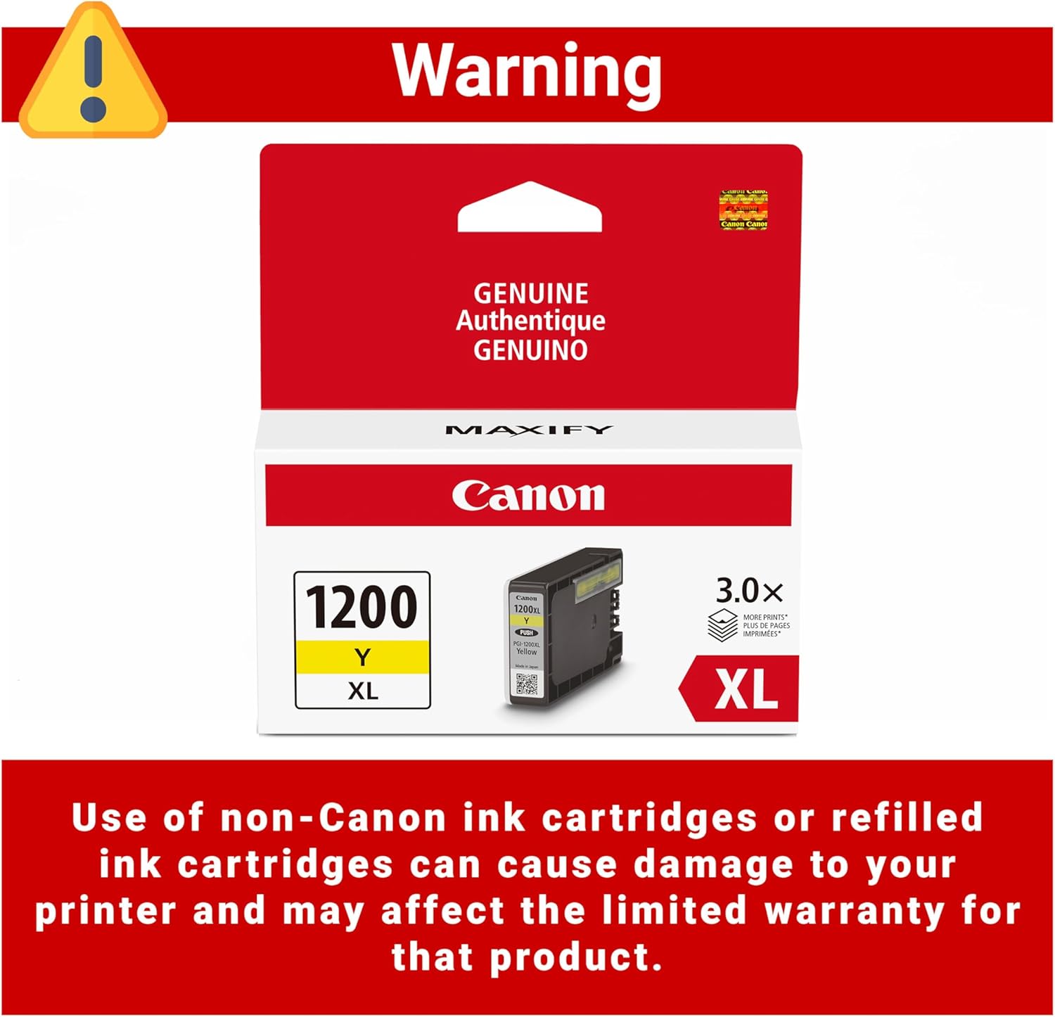 Canon PGI-1200XL Genuine Yellow Ink Tank, Compatible with MB2120, MB2720, B2020, and MB2320 (Optional) Printers