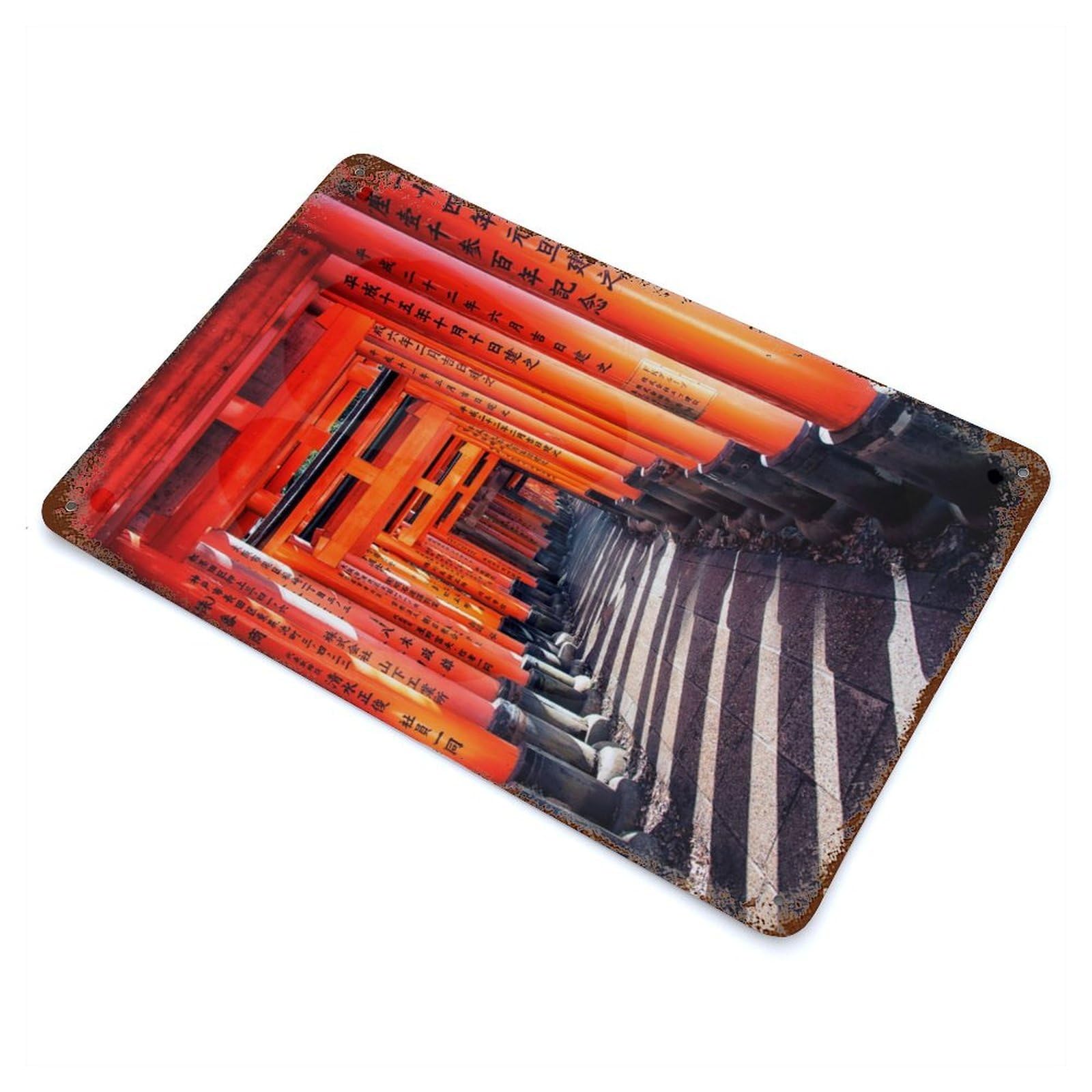 Rust Effect Shrine In Kyoto Rusty Metal Tin Sign 11.8"x7.9", Old School Wall Decor for Basement, Hobby Room And Garage Decor
