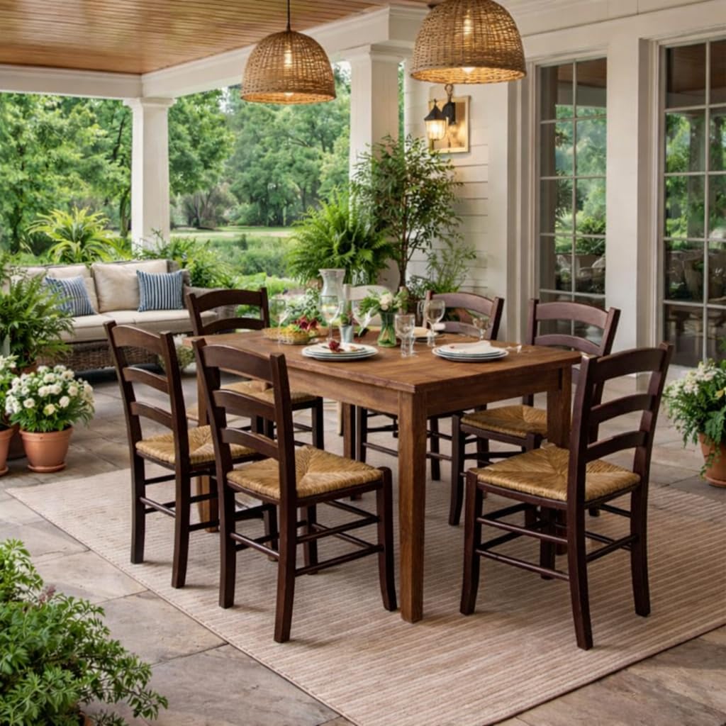 Set Sedie in Legno con Seduta in Paglia - Ampia, Compatta, Schienale Alto, Robusta, Paesana, Rustica, per Cucina, Agriturismo, Ristorante, Soggiorno - 45×45×88 CM (2, Noce)