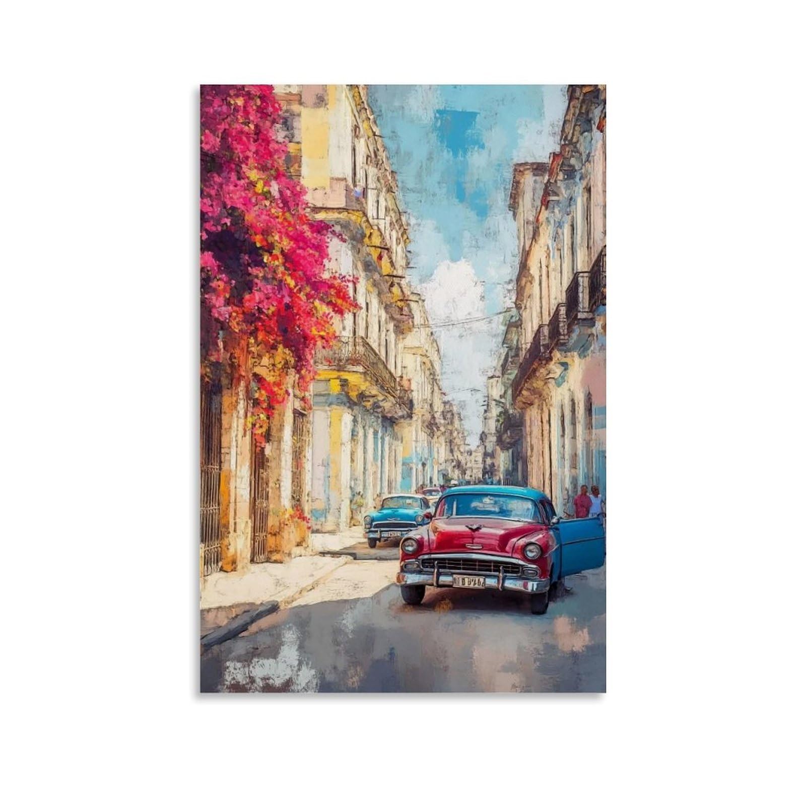 HUERYRYHY Havana Bougainvillea Street 03 Poster Wall Art Canvas Vintage Aesthetic Painting Decor for Rooms 24x36inch Unframe-style