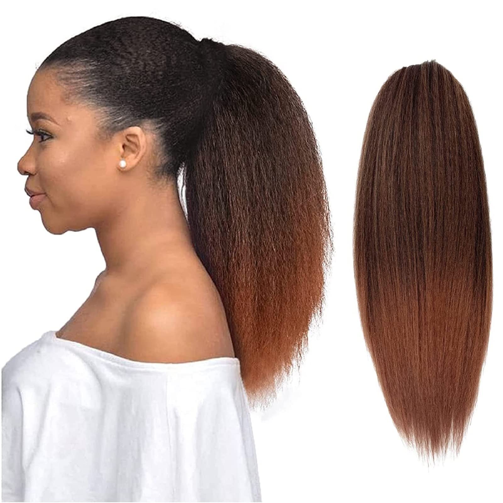 Ponytail Extension Human Hair Clip In Real Pony Tail Extension Afro Yaki Straight Ombre Colored Human Hair Ponytails 100% Virgin Remy Hair for Black Women 18 Inch