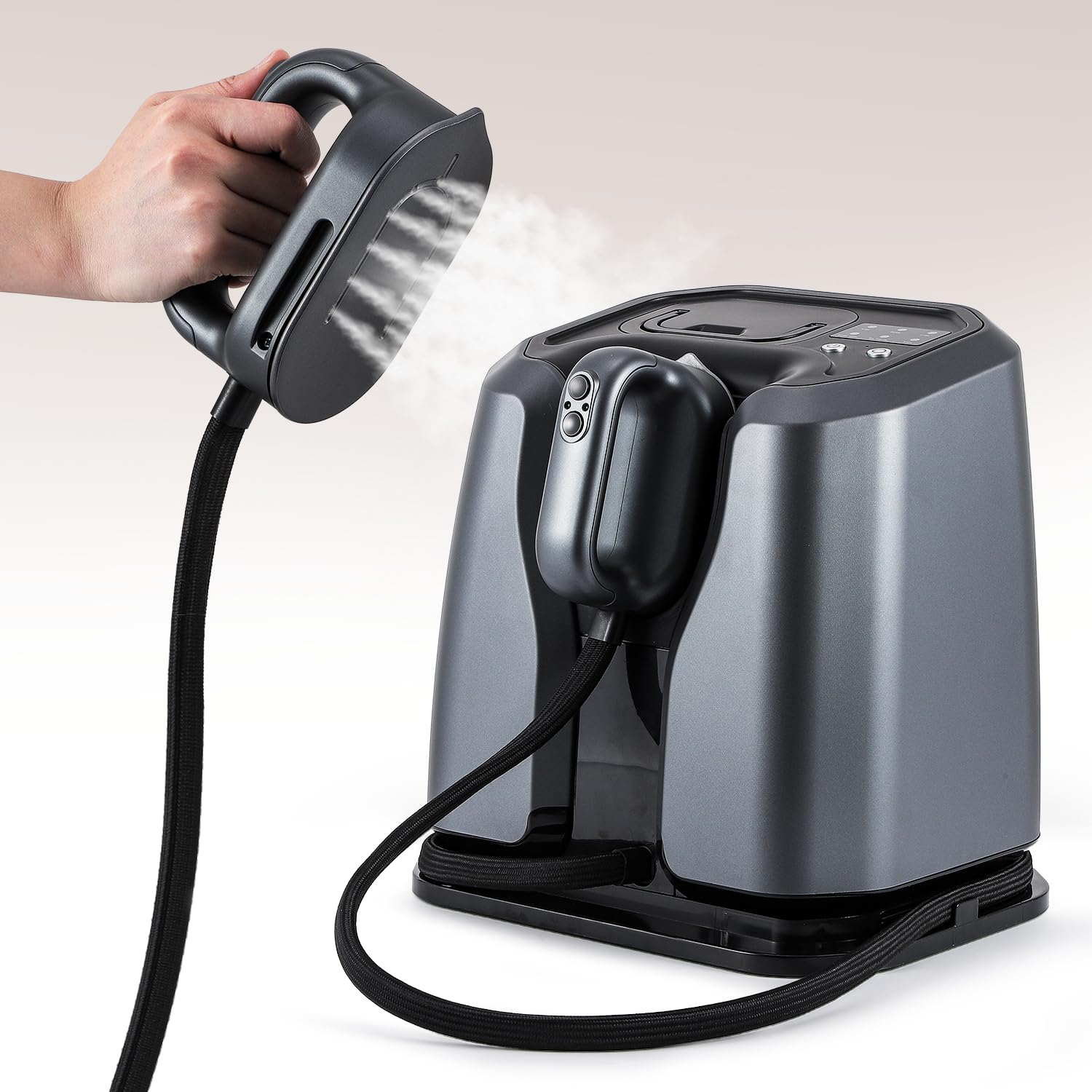 Hapyvergo Professional Steam Station 1700W Iron Steamer for Clothes, Dual-Rapid Heating, 1.2L Water Tank, 4 Steam Levels, Steam & Dry Iron, Auto Shut-Off, Silver-Grey, Clothing Iron for Home