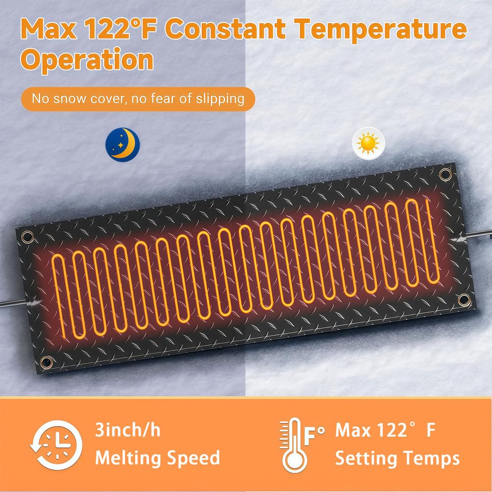 Tapis Chauffants De DéNeigement ExtéRieur, Tapis Chauffant AntidéRapant avec Cordon d'alimentation, Fait Fondre La Neige Et La Glace Jusqu'à 7,6 Cm/H