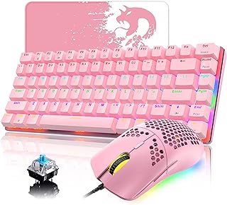 Mechanical Gaming Keyboard and Mouse, Rainbow LED Backlit USB Type C Wired Keyboard Anti-ghosting Keys+RGB 6400 DPI Lightweight Gaming Mouse Honeycomb Shell+ Mouse Pad for Computer/PC/Laptop/MAC