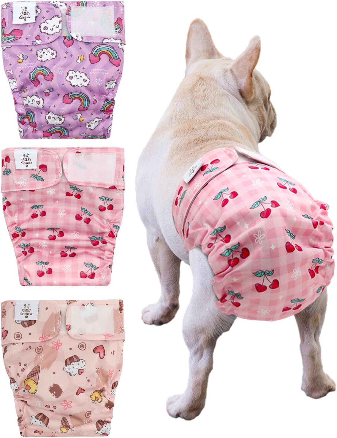 CuteBone Washable Dog Diapers Female No Tail Hole 3 Pack Reusable Doggie Period Training Pants for Docked-Tail Frenchie French Bulldog Boston Terrier Without Tail WWD29M CuteBone Washable Dog Diapers Female No Tail Hole 3 Pack Reusable Doggie Period Training Pants for Docked-Tail Frenchie French Bulldog Boston Terrier Without Tail WWD29M