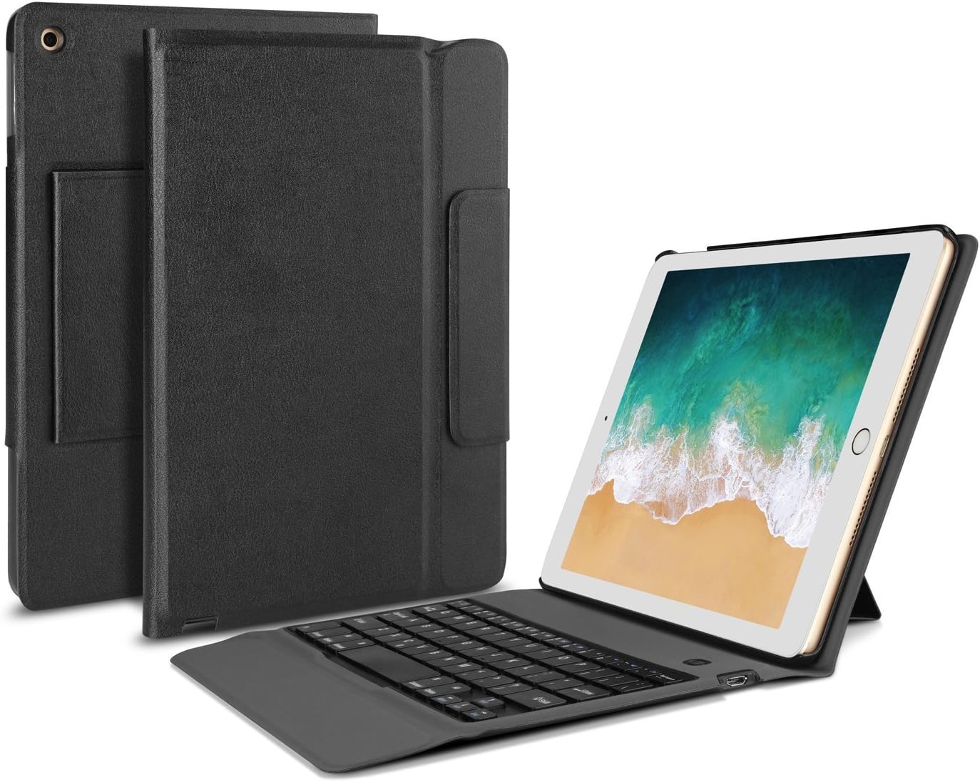 OMOTON Detachable Keyboard Case Compatible for New iPad 9.7” 2018&2017 Only, Ultra-thin Bluetooth Keyboard Stand Portfolio Case with Auto Sleep/Wake Feature, PU Leather, Black
