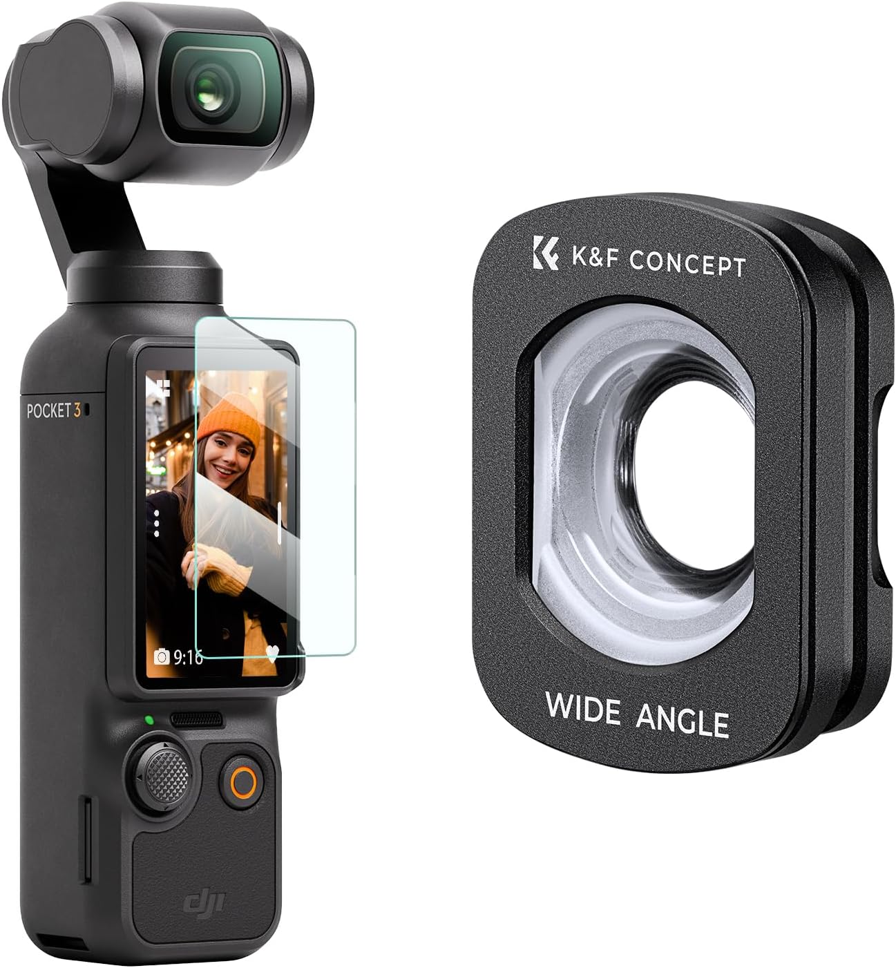 K&F Concept Magnetic Wide-Angle Filter Action Camera Lens Accessories Compatible with DJI Osmo Pocket 3, Multi-Coated/Optical Glass with 28-Layer Coating with Screen Protector