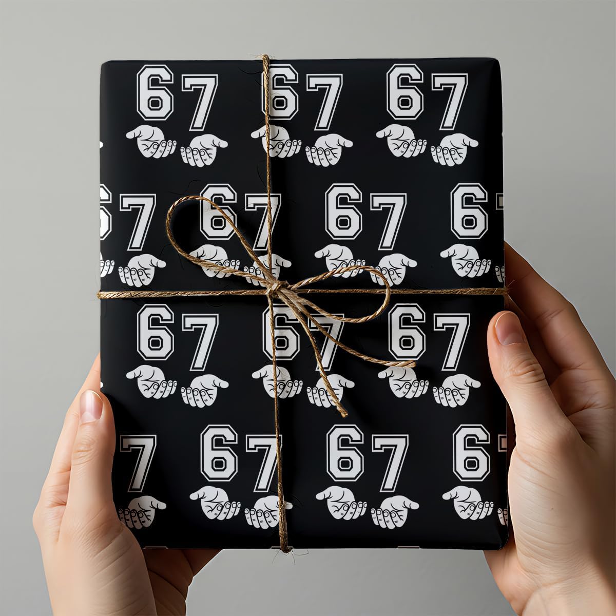 NeoJoy 67 Wrapping Paper Funny 6 7 Meme Kids Boy Birthday Christmas Gift Wrap Black Bag Party Decoration 17x29.5” 10 Sheets In A Roll