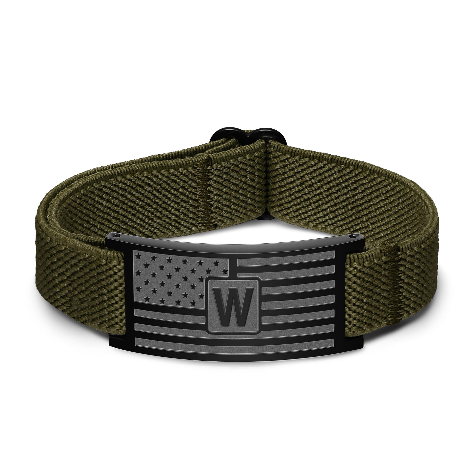 Initial Letters American Flag Bracelets for Men Boys,Letter Military Bracelets,Waterproof Adjustable Elastic Stretch Strap，Patriotic Jewelry, 4th of