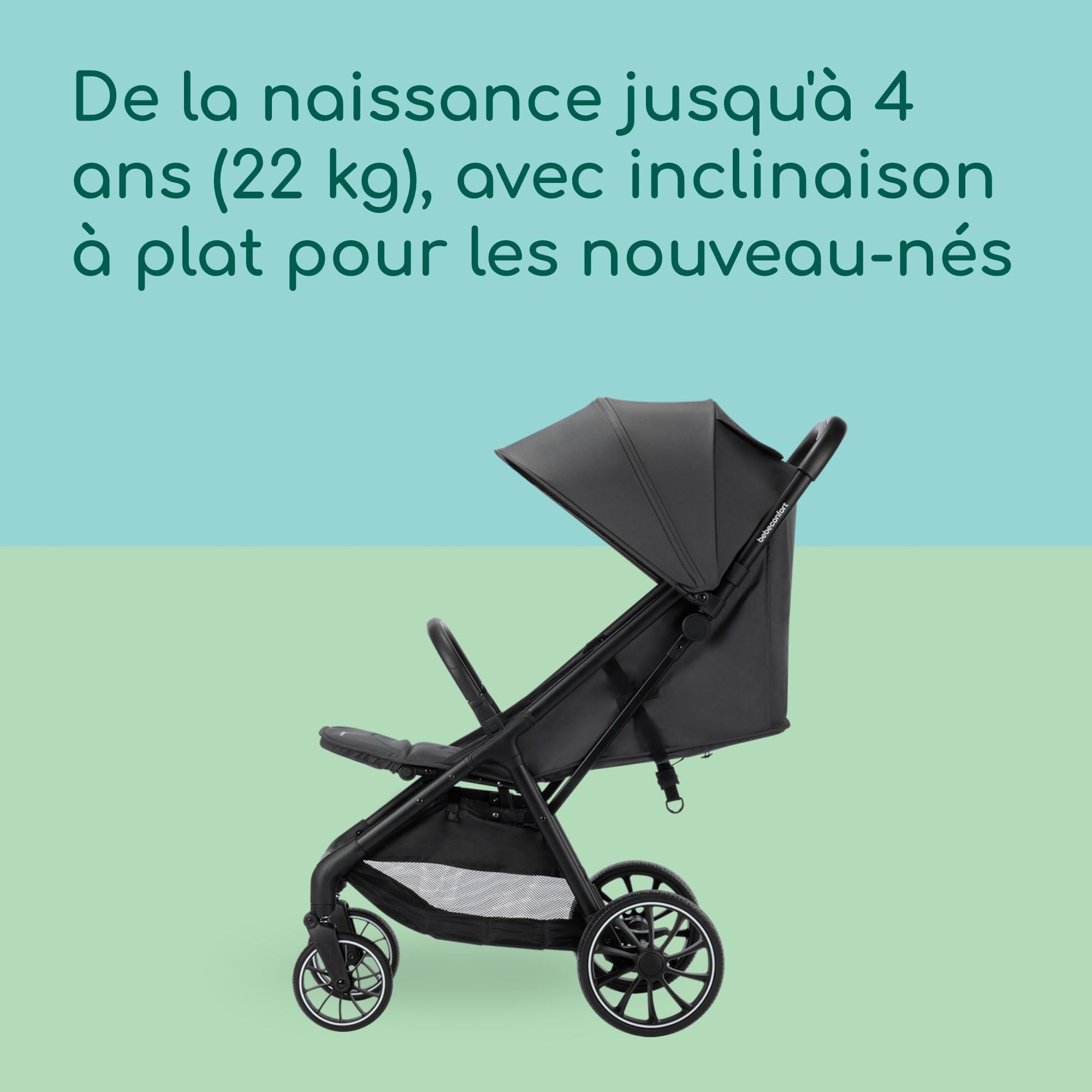 Bebeconfort Artic, Poussette Position Allongée, 0-22 kg, Mineral Graphite | Poussette Canne Compacte et Confortable, Dès la Naissance, Roues Tout-Terrain, Pliage à Une Main, Grand Panier 5 kg