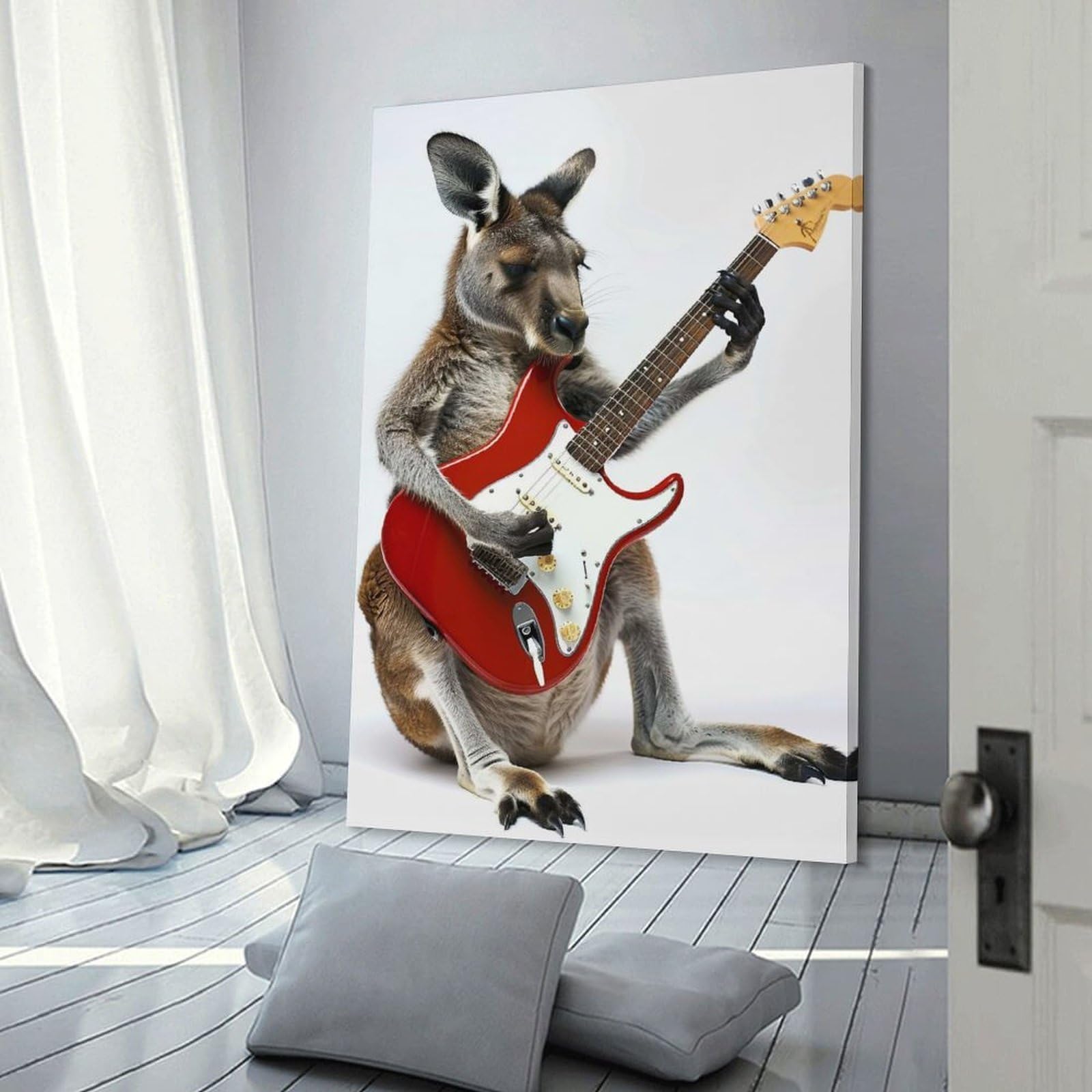 Junmoney Canvas Wall Art Kangaroo Guitar, 24x36inch(60x90cm), for Corridors, Hallways Or Apartment Entries, Decorative Canvas Styling for Entry Areas