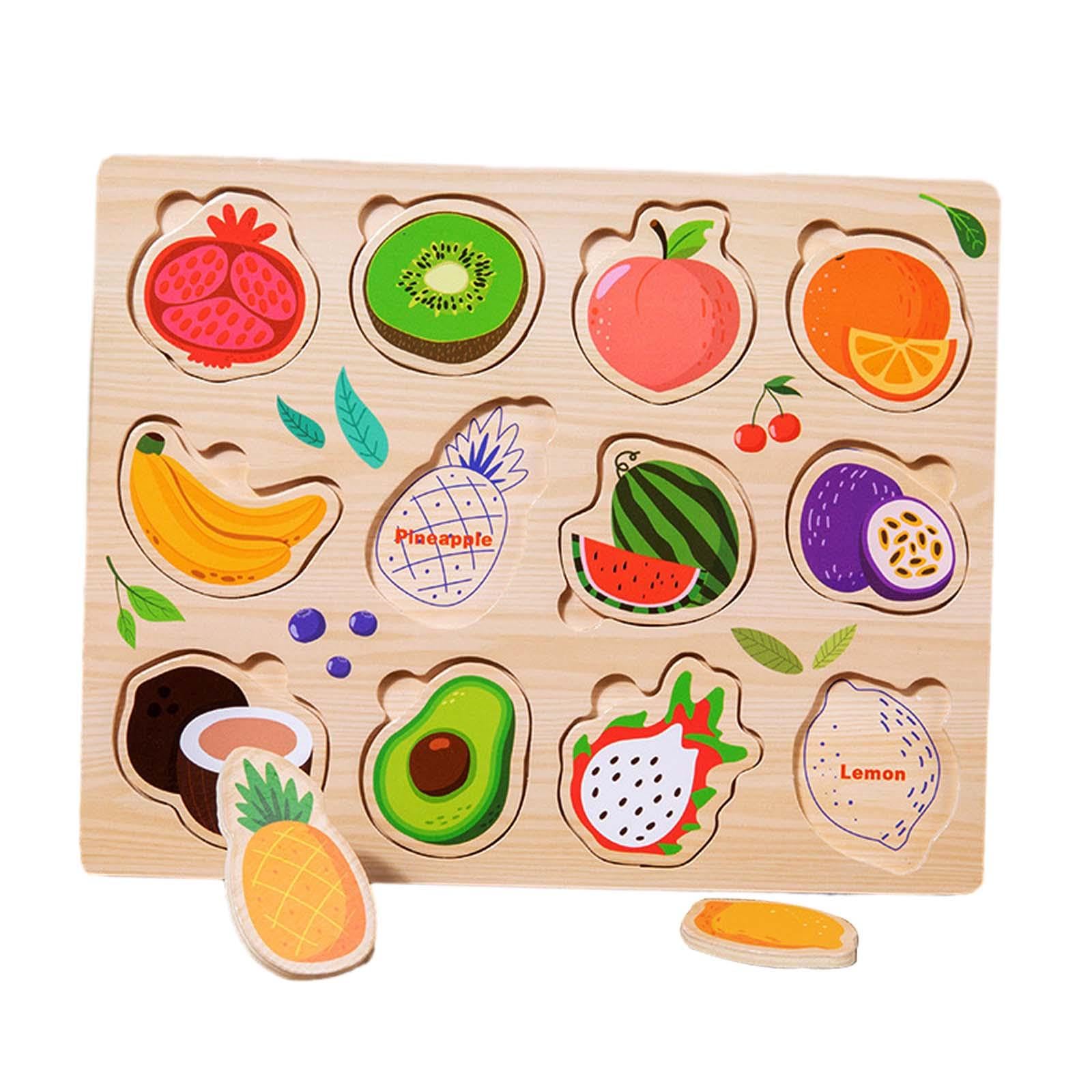 木製パズル 動物と果物のイラスト