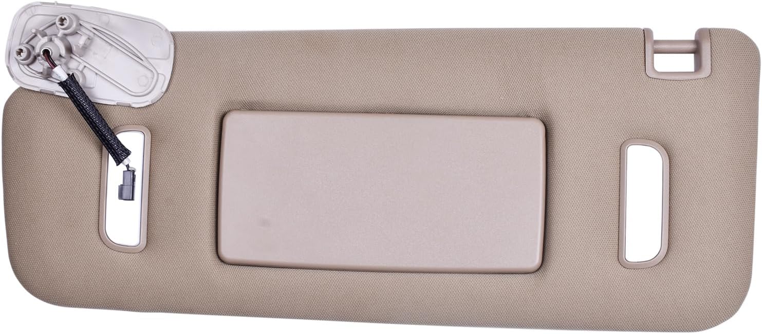 Sun Visor Beige Left Driver Side LH with Light Compatible with Cadillac Escalade Avalanche Suburban 1500 Tahoe Sierra Yukon for 15213271, 15824912, 15839410, 15882941, 15949716