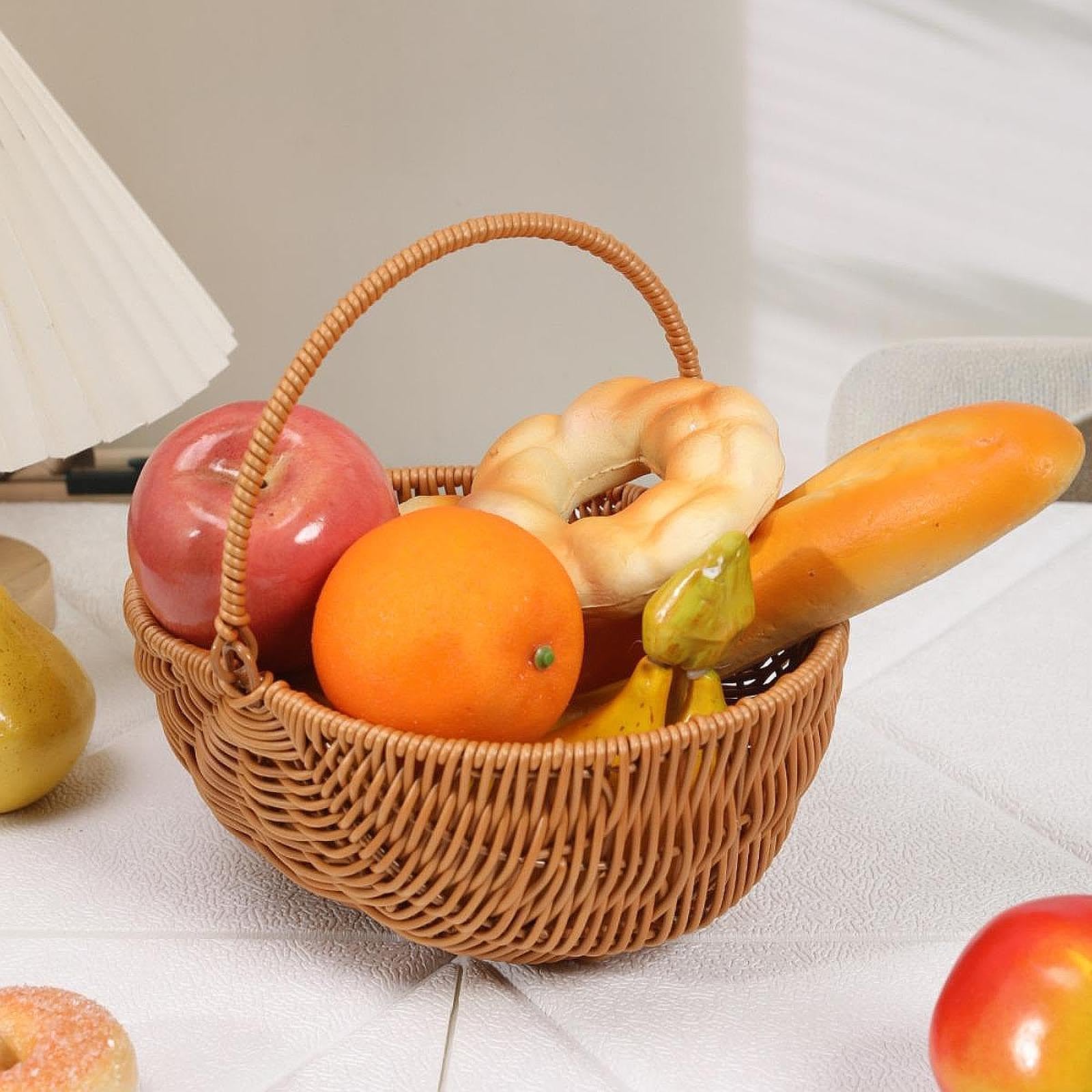 rockible Cestino da Picnic Intrecciato di con Manico, Regalo Pratico, Leggero, Durevole e Facile da trasportare, Cestino per