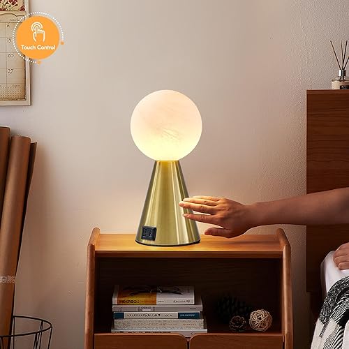 Miniatura 4 de Lámpara de mesa pequeña dorada para dormitorio con puertos USB A+C, modernas lámparas de noche para mesitas de noche, lámparas táctiles regulables