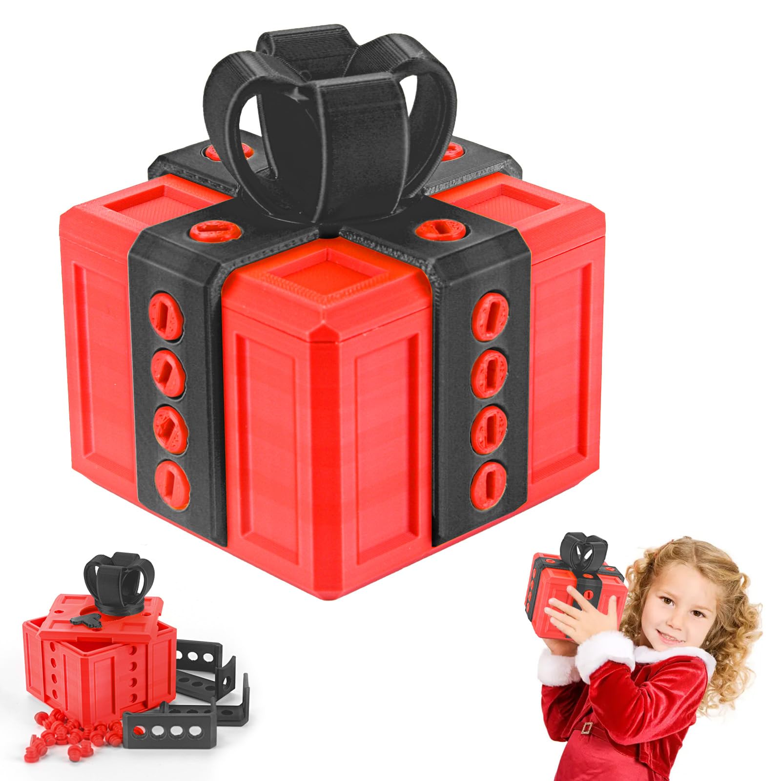 Yozexin 8CM Really Annoying Gift Box Puzzle Box: 3D Printed with Twist Storage, Fun Engaging DIY Desk Decoration for Small Jewellery Cash, Gag Gift for Birthday Valentine's Day (Red)