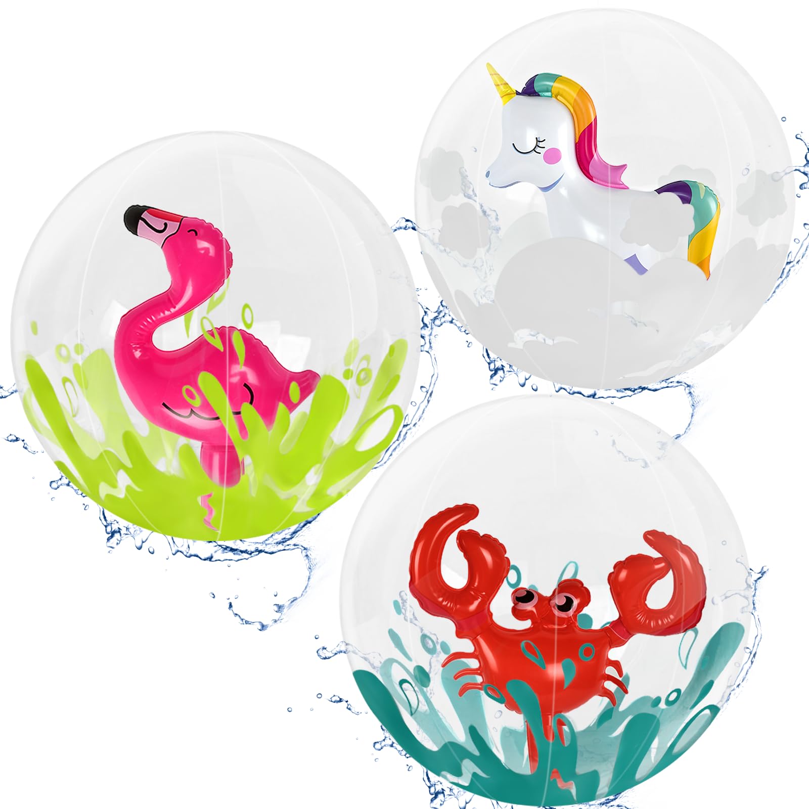 YUEXNKO Pelotas de Playa, 3pcs Pelota de Playa 3D, Pelota de Playa Hinchable, Pelota de Playa para Niños, Pelota de Playa Inflable, Pelota de Hinchable Beach, Inflable Beach Pelota para Niños