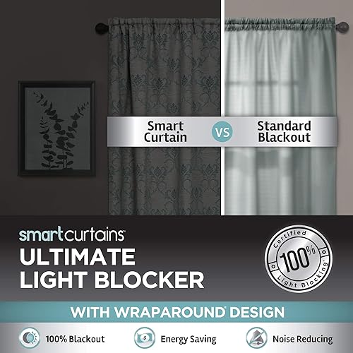 Miniatura 2 de Zenna Home Smart Curtains Cortina de ventana 100% opaca, Damasco Ultimate Bloqueador de luz (1 panel), 40 x 84 pulgadas, azul