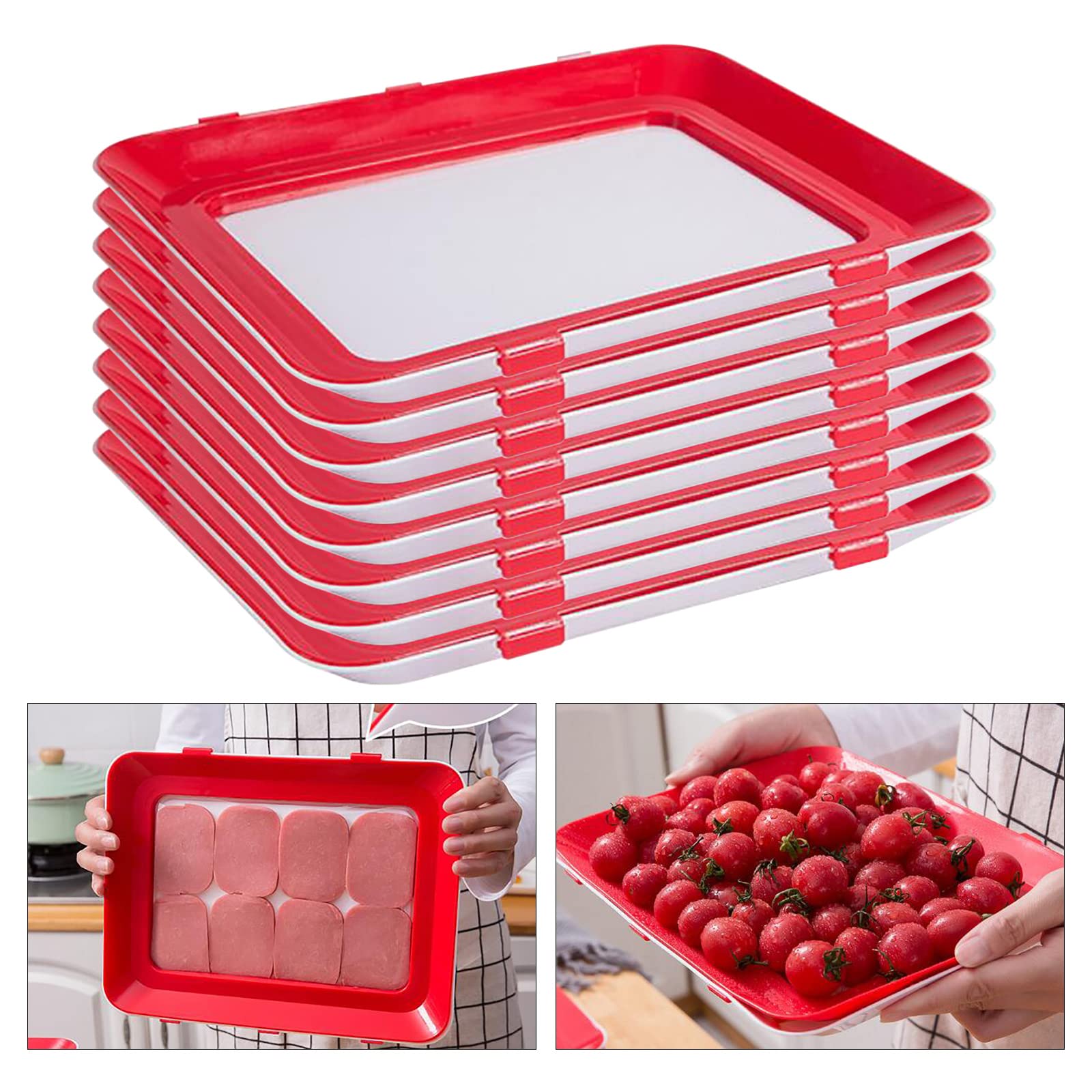 MINUS ONE Bandeja de conservación de alimentos al vacío, apilable y reutilizable, contenedor de alimentos con tapa de plástico para verduras, juego de 8 unidades
