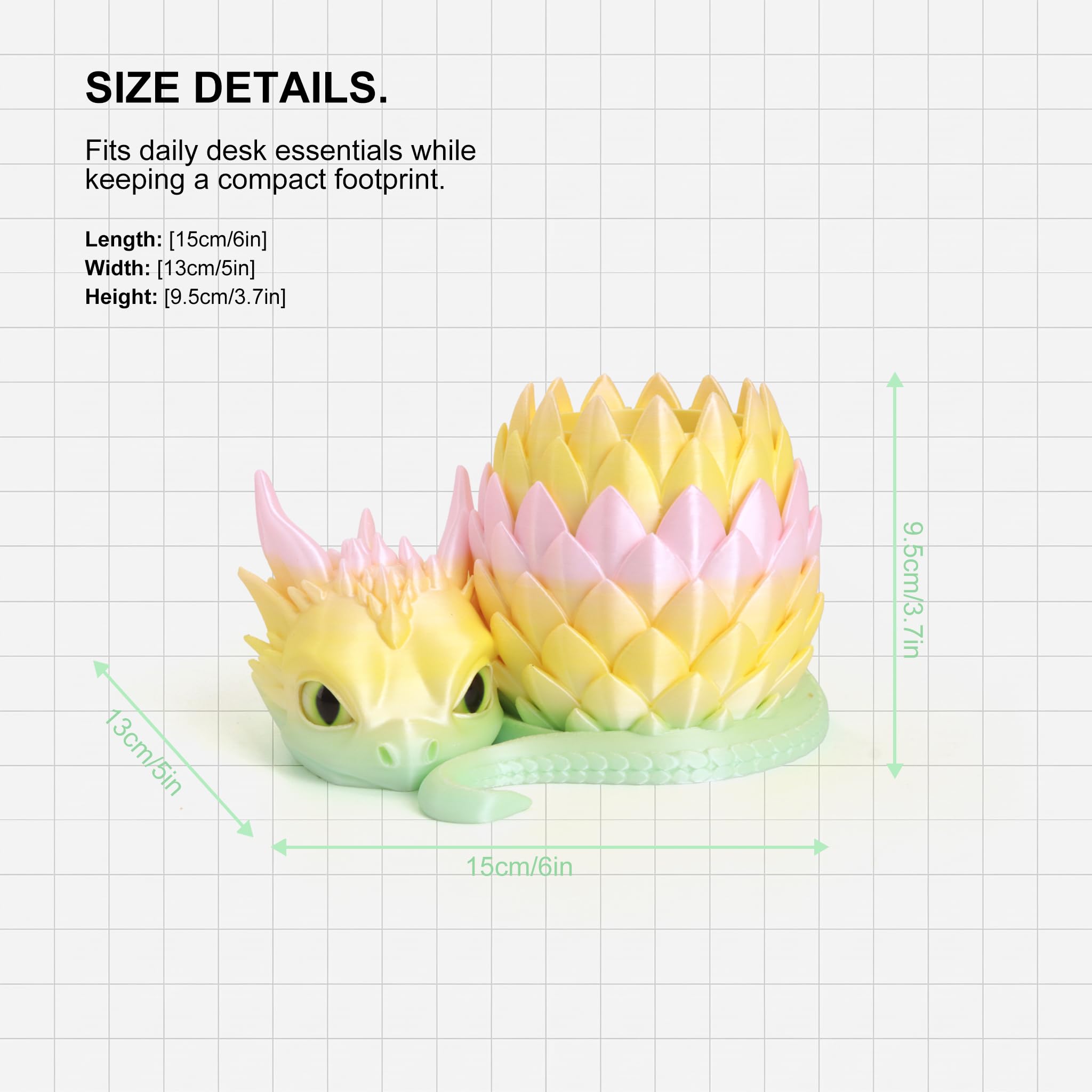 Portapenne da scrivania con stampa 3D a forma di drago rimovibile, grazioso organizer da scrivania per penne, matite, graffette, pennelli da trucco, regalo decorativo da scrivania fantasia