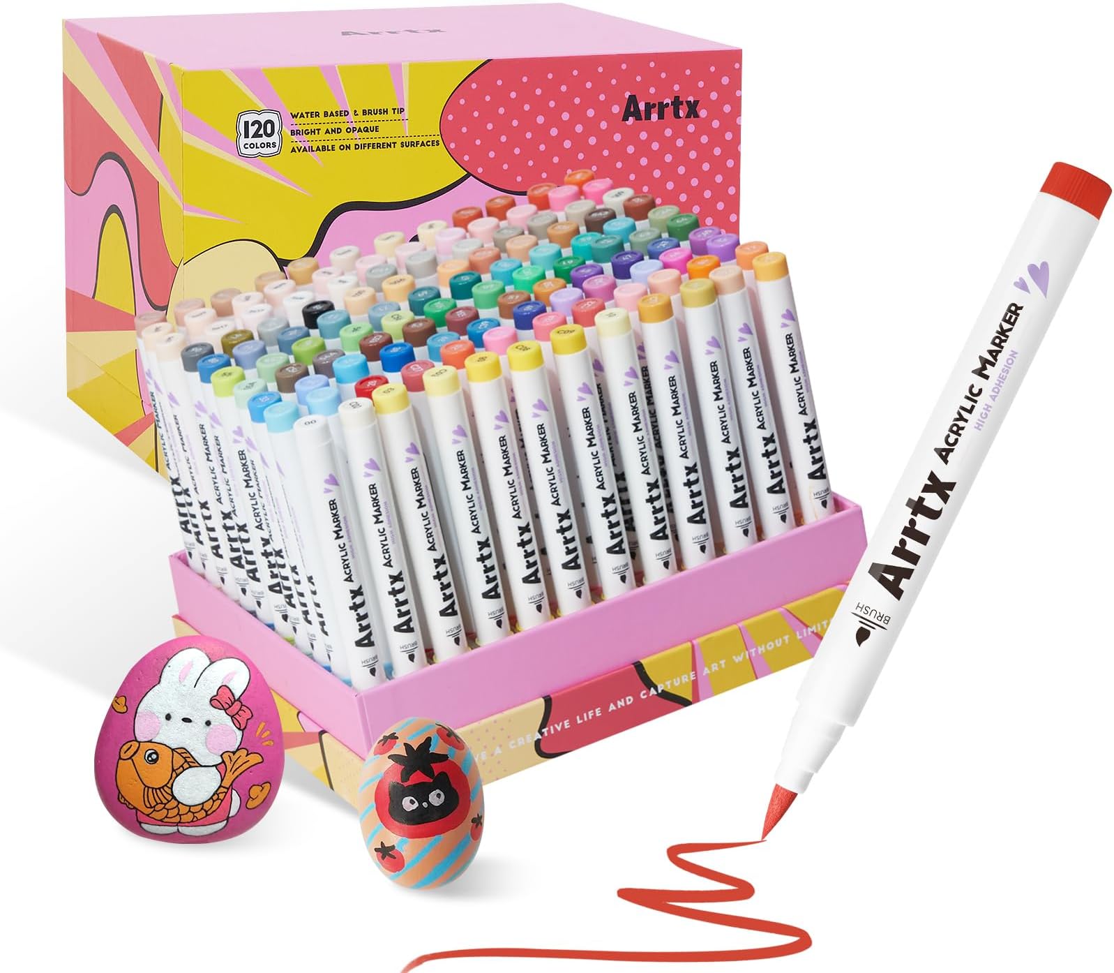 120 Colors Paint Markers Paint Pens, Acrylic Paint Pens for Artists Adults Coloring Drawing Cartoon Anime Comic - Brush Tip for Rock Painting, Wood, Canvas, DIY Crafts Making Art Supplies