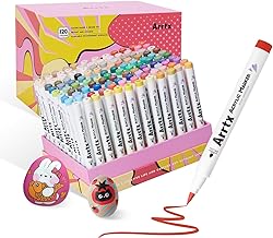 Arrtx 120 Colors Acrylic Paint Markers, Paint Markers for Artists and Adults, Cartoon Comic, Brush Tip for Rock Painting, Wood, Canvas, Crafts