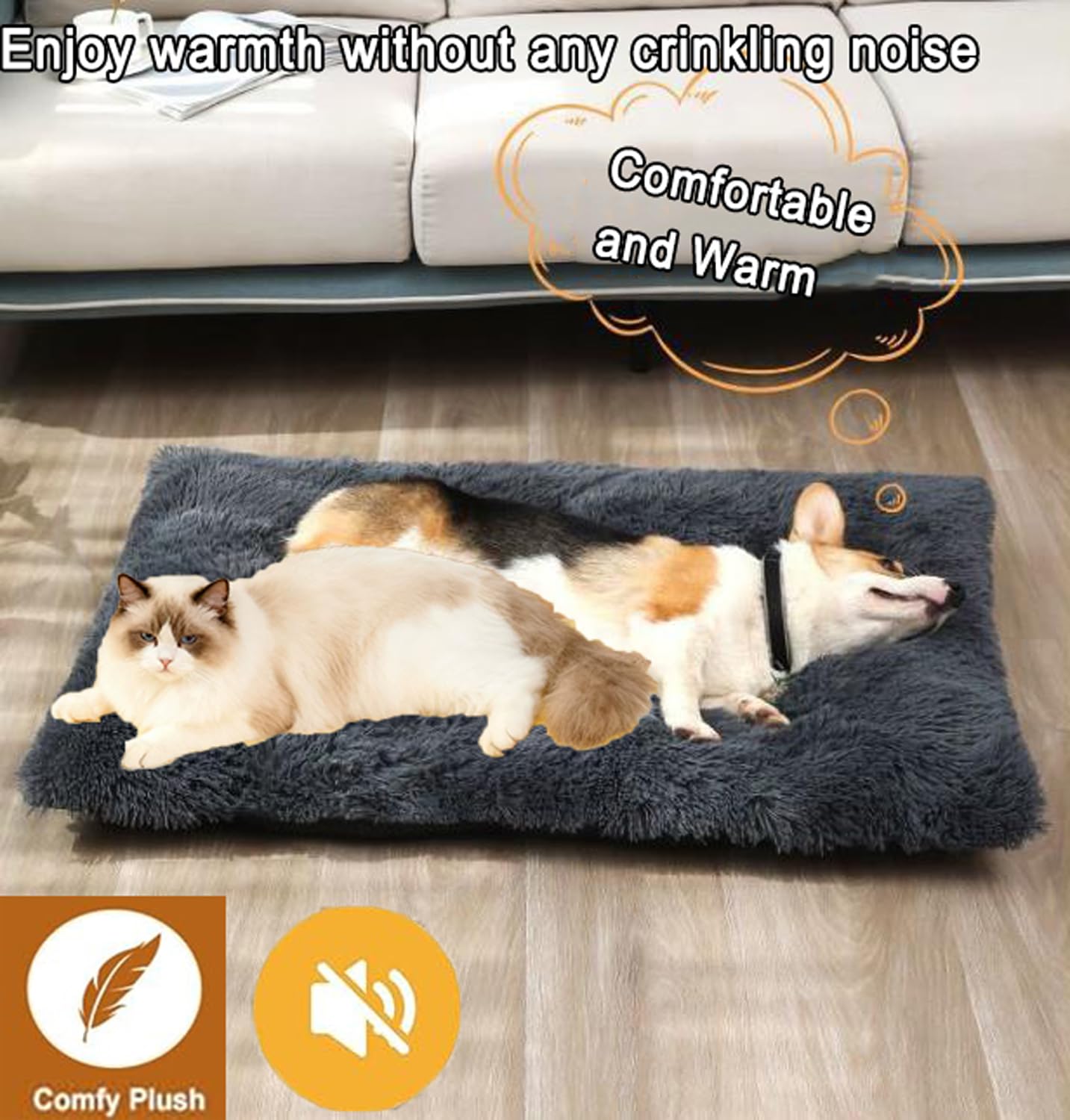 Coussin en peluche lavable pour cage et chat et chien - Pour chatons, chiots et petits animaux de compagnie - Couverture d'hiver auto-chauffante (120 x 85 cm, Coloré)
