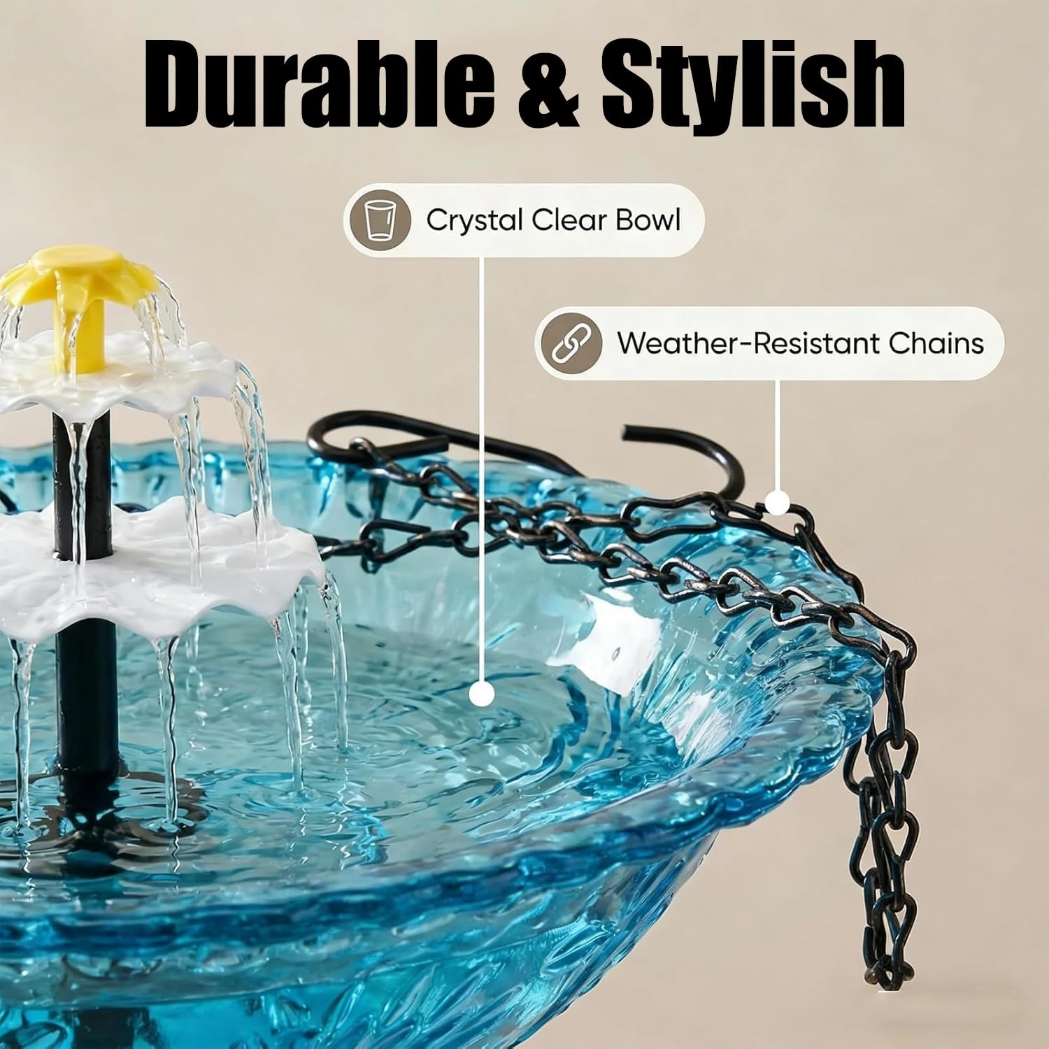 Solar Cascade Hanging Bird Bath Fountain, 2026 New Solar Fountain for Bird Bath, Outdoor Hanging Bird Bath with Solar Fountain for Outdoor Garden Backyard Patio Lawn Wildlife Feeder — view 2