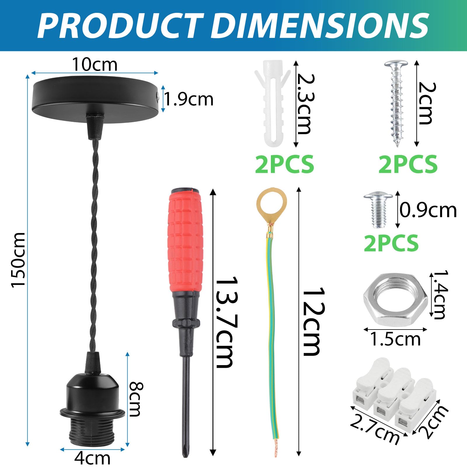 Suspension E27 Avec Anneau à Vis, Câble Tissu Réglable 100cm, Suspension Compatible Avec Abat Jour Douille Ideale Pour Suspension De Cuisine Noir 76796304