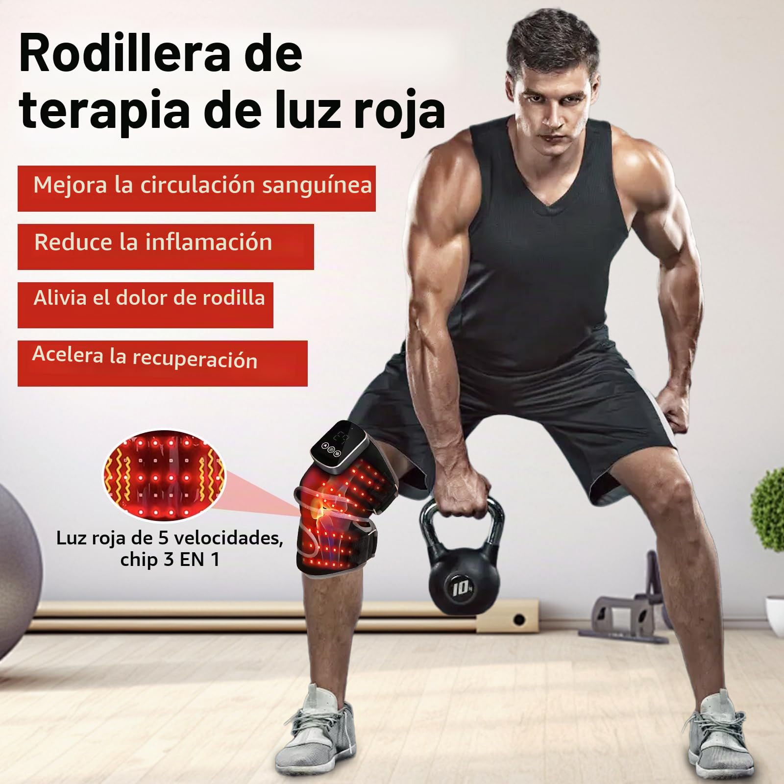 Masajeador de Rodilla Inalámbrico con Pantalla Táctil, 3 Niveles Calor, 3 Modos Masaje, Luz Roja de Doble Longitud de Onda (660 nm y 850 nm) y 5000 mAh para Artritis y Lesiones Muscular
