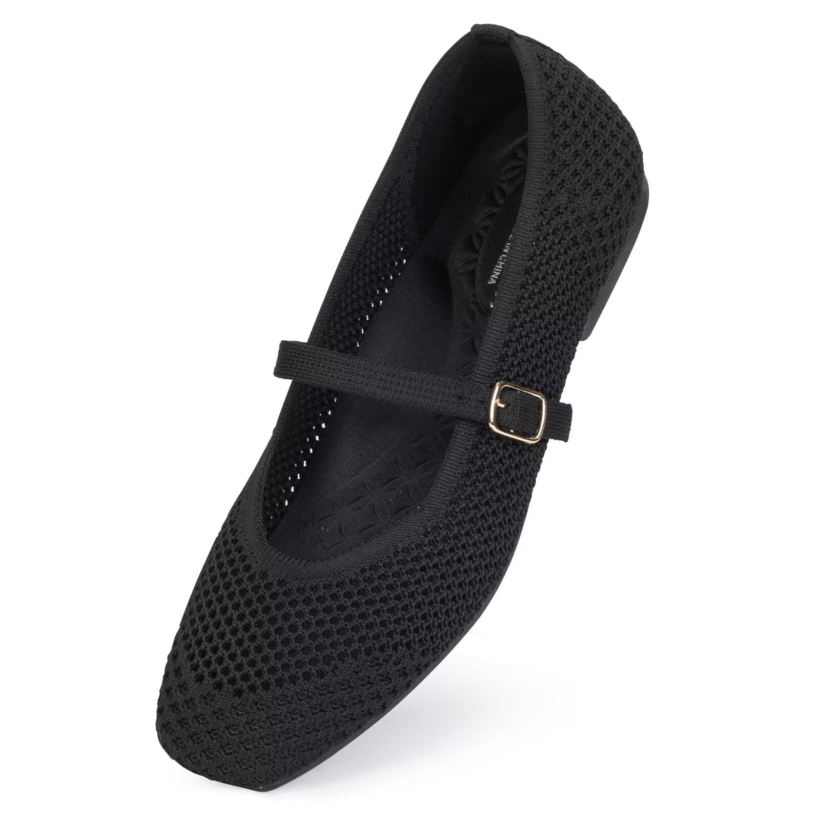 Frank Mully Damen-Freizeitschuhe mit Flacher Sohle quadratische Zehenpartie gestricktes Netzgewebe Flache Komfortschuhe für die Arbeit