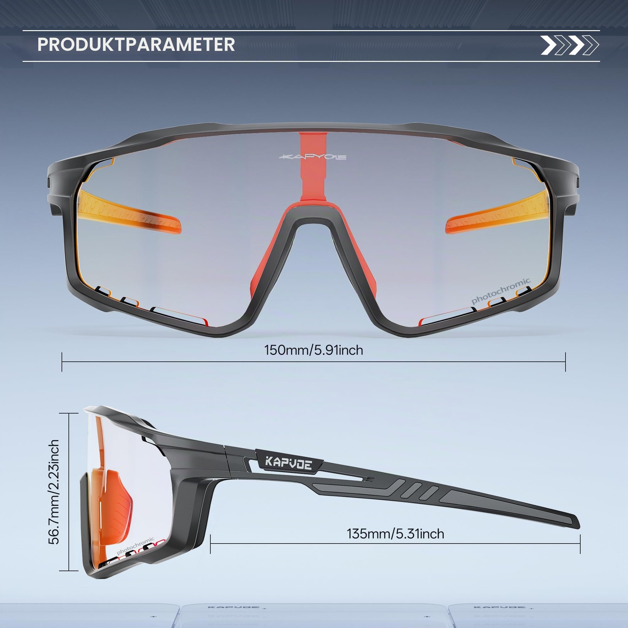 KAPVOE Selbsttönende Fahrradbrille Herren Damen K76 | TR90-Rahmen für Radfahren und Laufen.