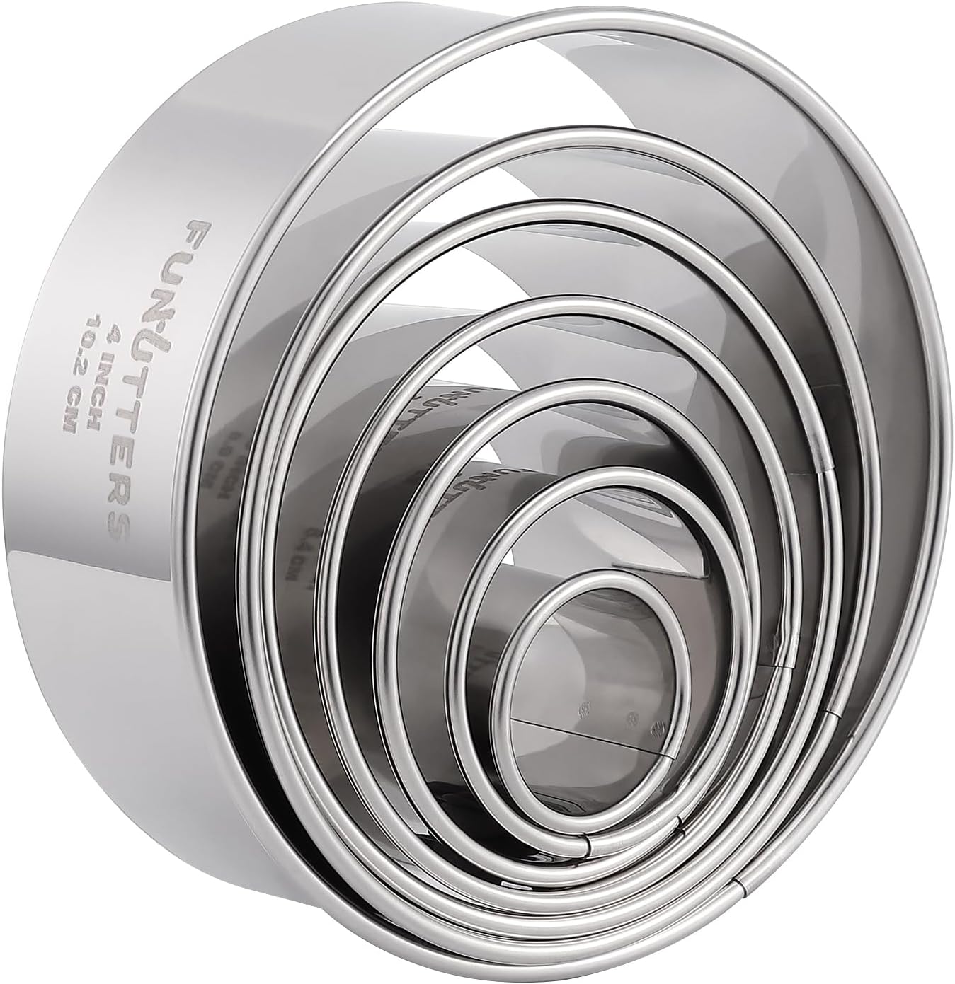 Cookie Cutters Set, 7 Pc. Kit, Measuring 1'', 1.5'', 2'', 2.5'', 3'', 3.5'', and 4'', Round Metal Baking Rings for Pastry, Biscuits, and Dough Cutting, Heavy Duty and Reusable, Multiple Sizes