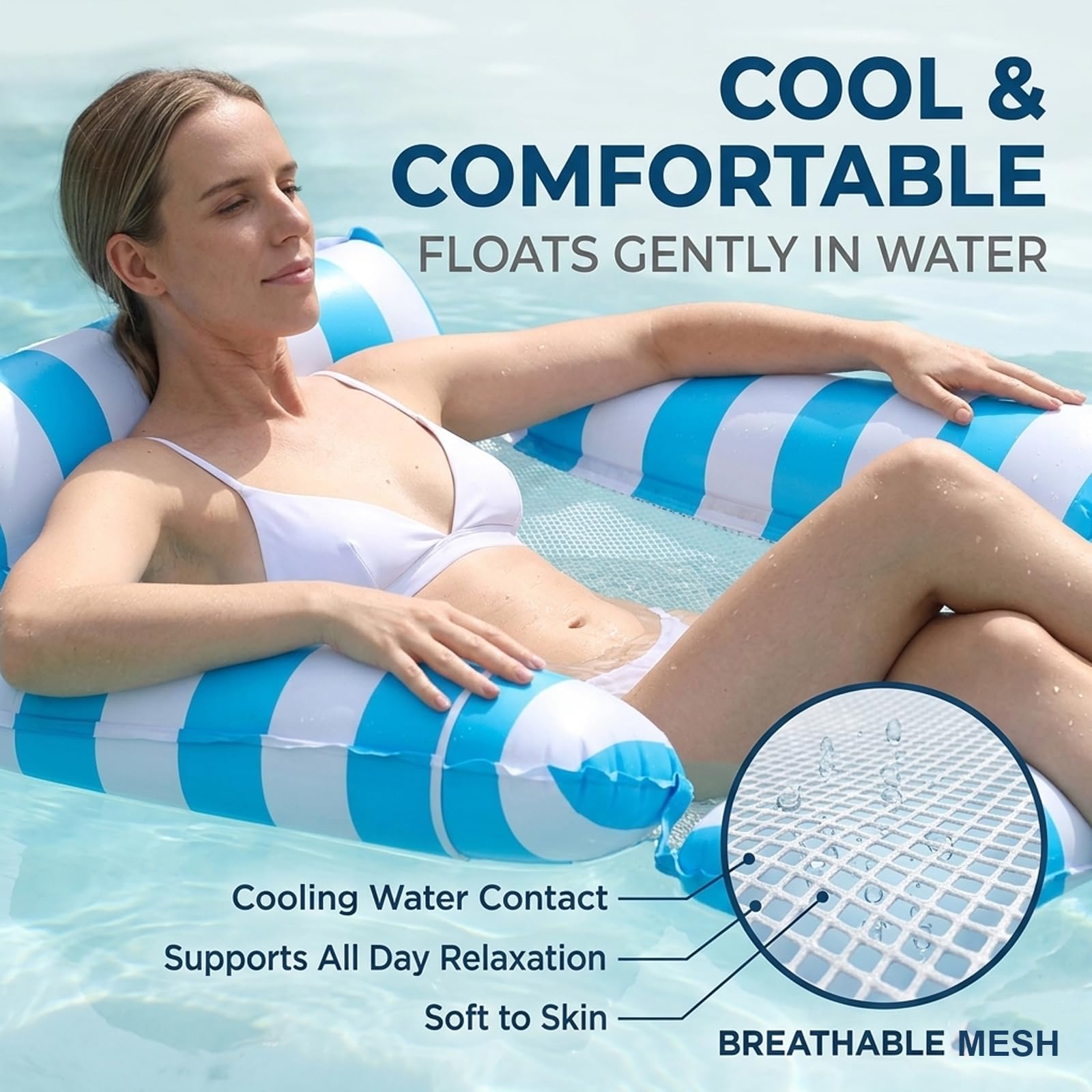 Hamaca De Piscina Inflable Con 4 Tubos | Flotador Multiusos Para Adultos En Azul Celeste