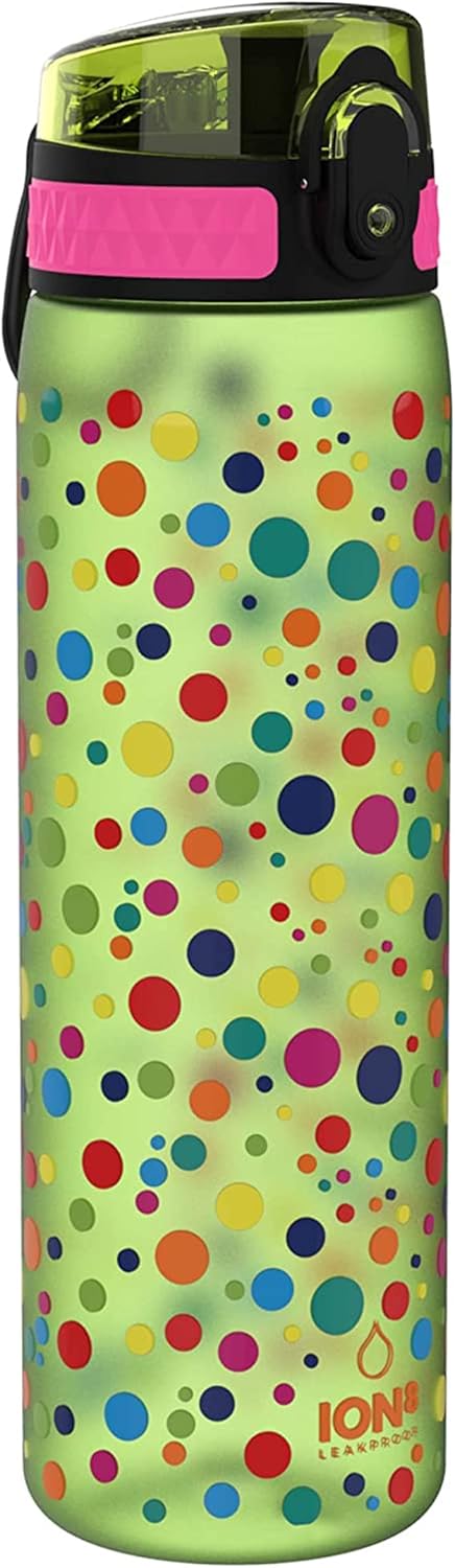 Ion8 Kid's One Touch On-The-Go Printed Water Bottle - Leakproof and BPA-Free Water Bottle - Fits Car Cup Holders and Kid's Backpacks 18 oz / 500 ml - Polka Dots : Baby