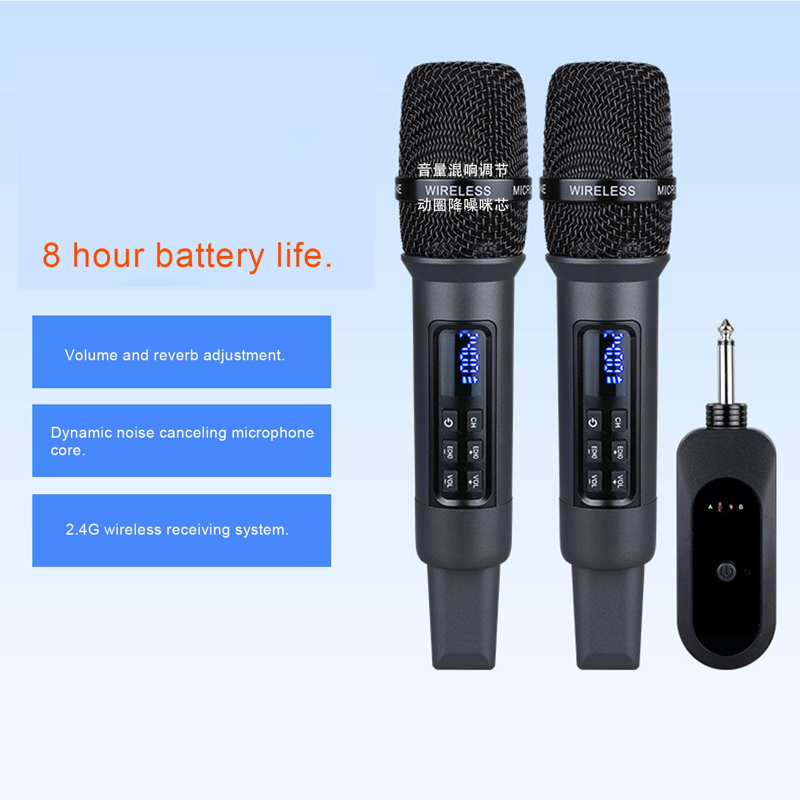 Jectse Microfono Wireless 2.4G Microfono Dinamico Senza Fili per Voce Wireless con Ricarica di Tipo C per Karaoke Domestico Streaming Live Canto