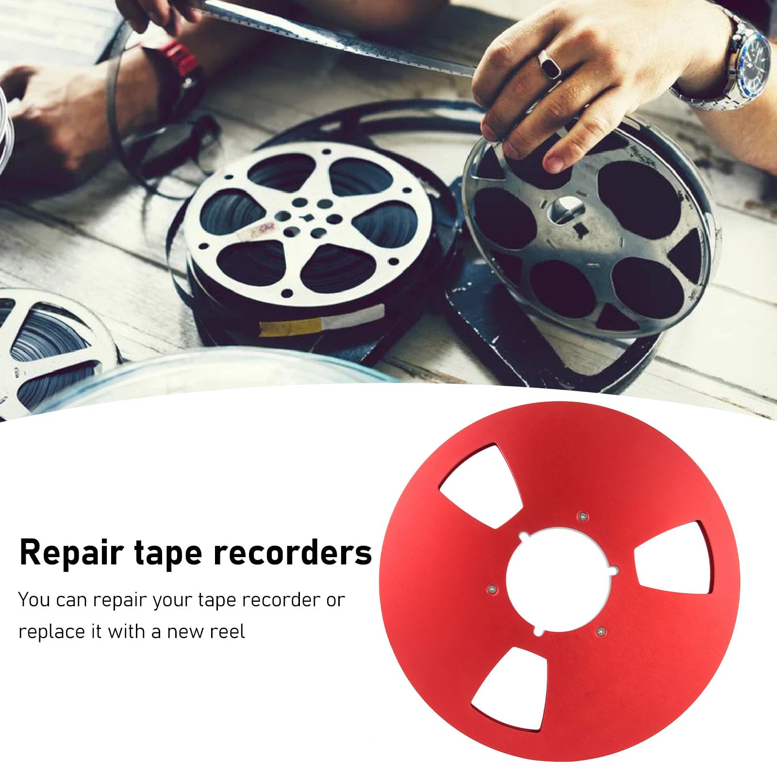 10 Zoll 1/4 Zoll Leere Bandspule für den Austausch Aller Offenen Spulenmaschinen, 3 Windwiderstandslöcher, Aufwickelspule aus Aluminiumlegierung für Aufnahmen, Professionelle (Rot)