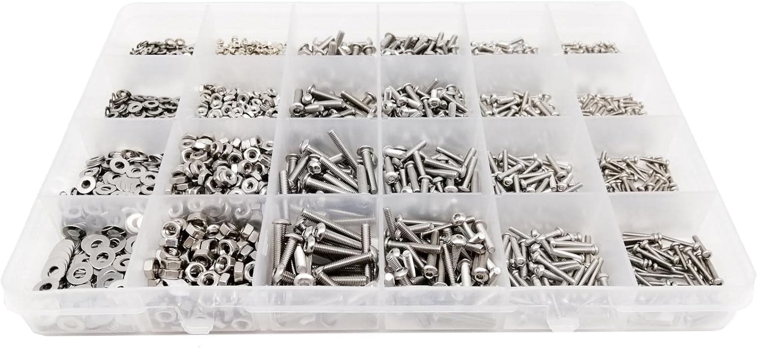 Wshao Store 400/2100X M1.6 M2 M2.5 M3 M4 M5 304 Stainless Steel Hexagon Hex Socket Button Round Head Screw Bolt Nut Washer Set Kit Box (Color : Set C 1140pcs)