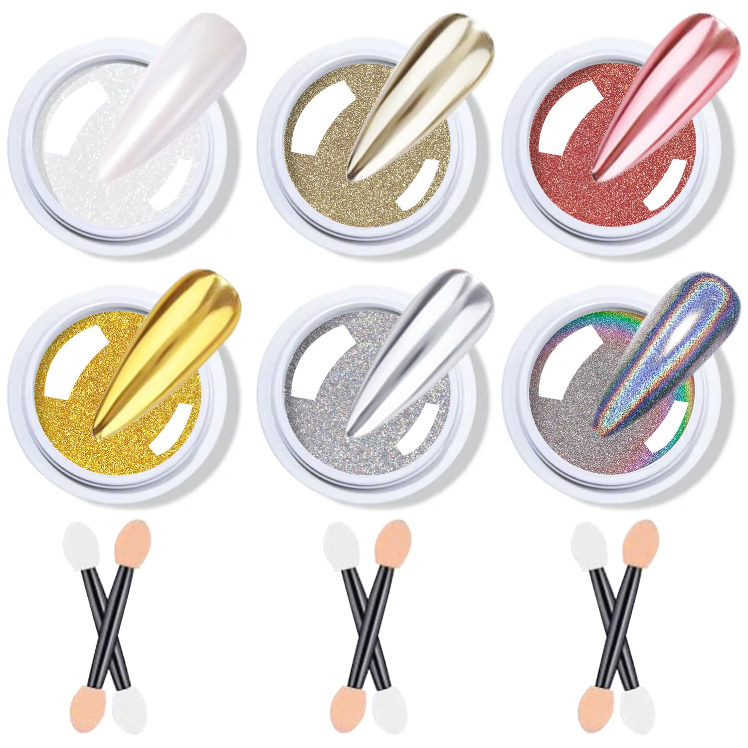 Rose Gold Chrome Nail Powder: LEDSUUEI Super Metal Mirror Effect White Chrome Nail Powder for Gel Nail Glitter High Gloss Chrome Powder