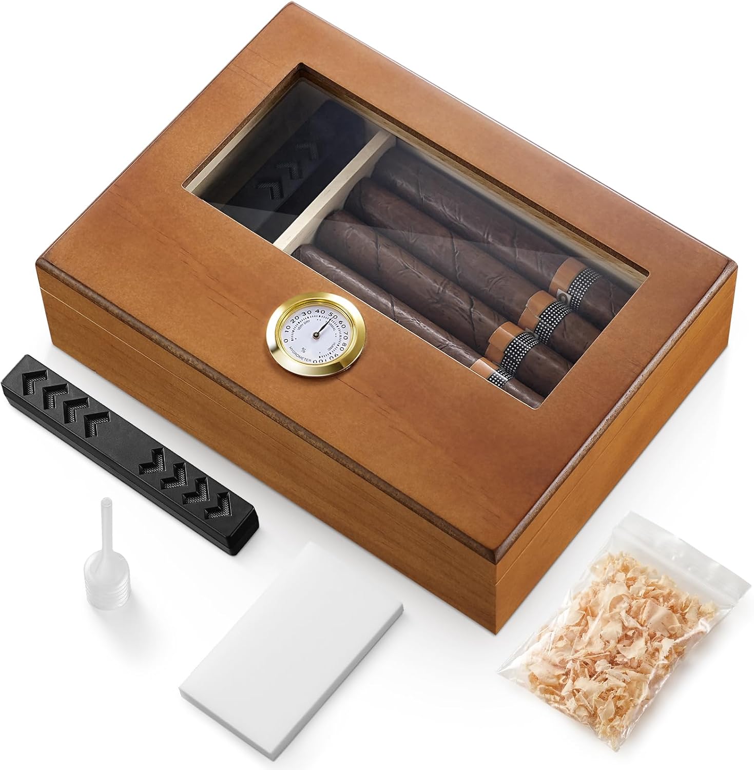 SWEWARM Humidor Cigar Box with Hygrometer, Wood Cigar