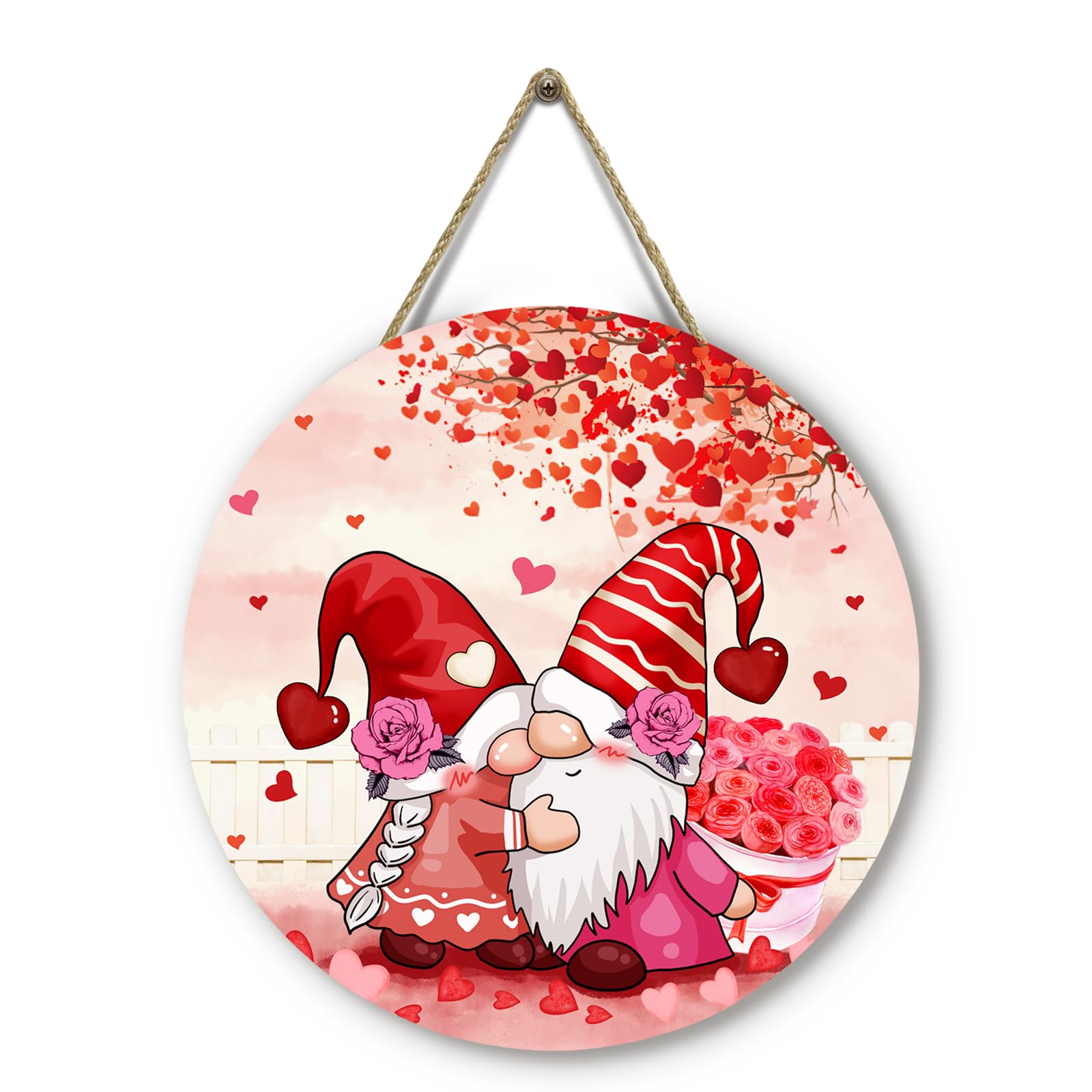 Valentine's Day Gnomes Door Hangers Red Hearts Rose Front Door Sign Wooden Porch Wall Sign Anniversary Wedding Holiday Home Garden Hanging Decorations