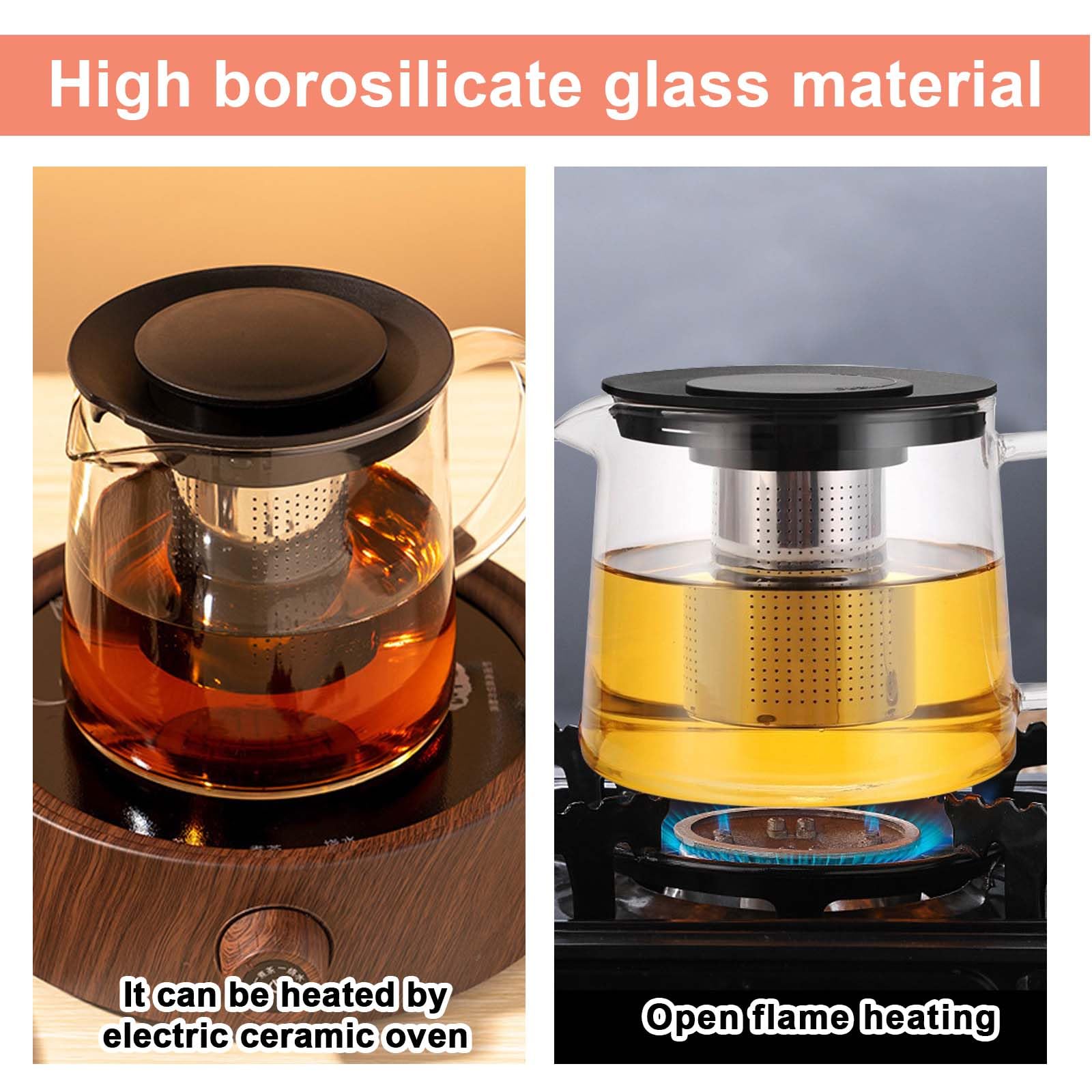 Retoo Glasteekanne 1,5L Mit Edelstahlsieb - Hitzebeständige Teekanne Für Losen Tee